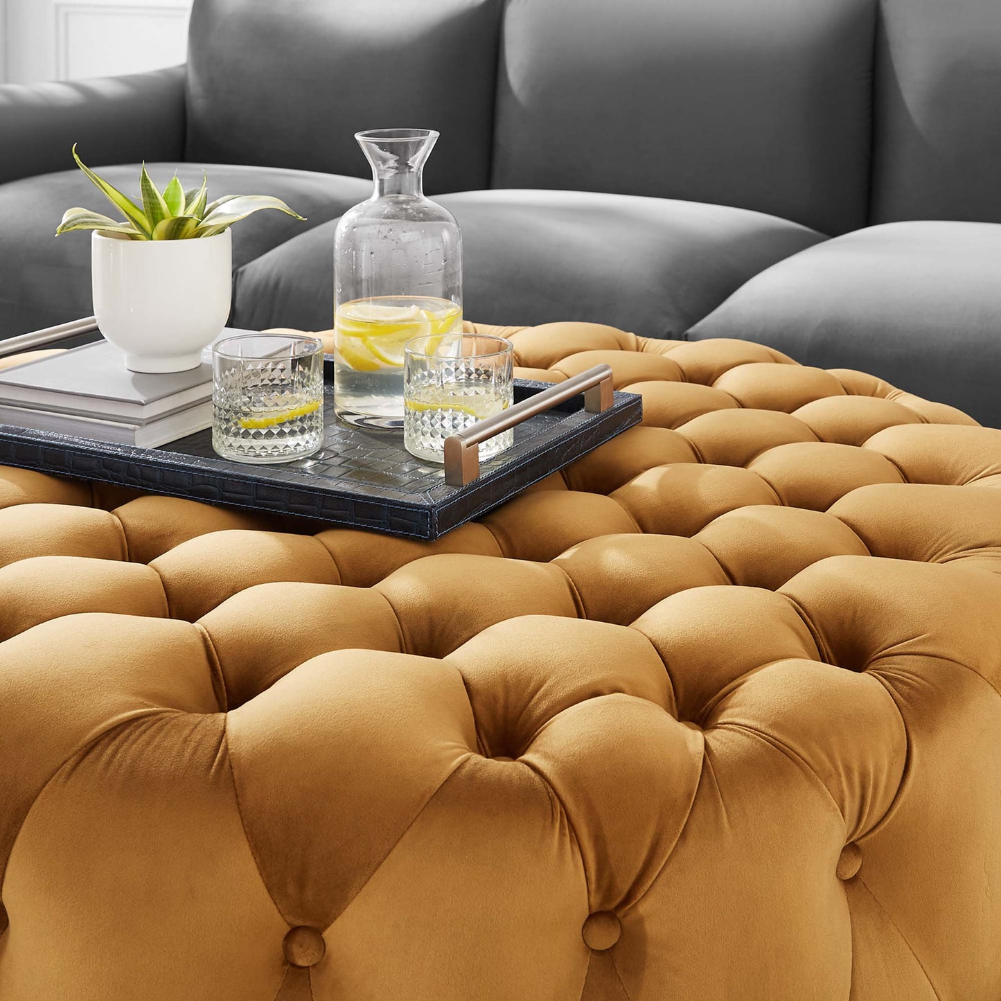 Amour Tufted Button Large Round Performance Velvet Ottoman by Modway EEI-5469-COG
