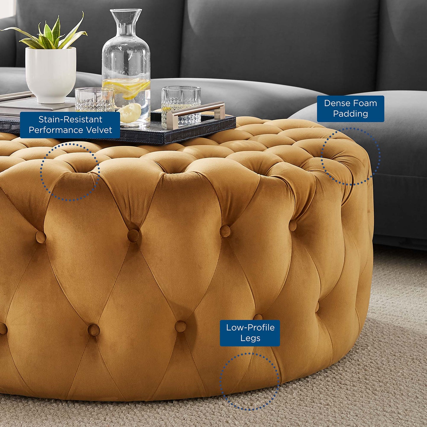 Amour Tufted Button Large Round Performance Velvet Ottoman by Modway EEI-5469-COG