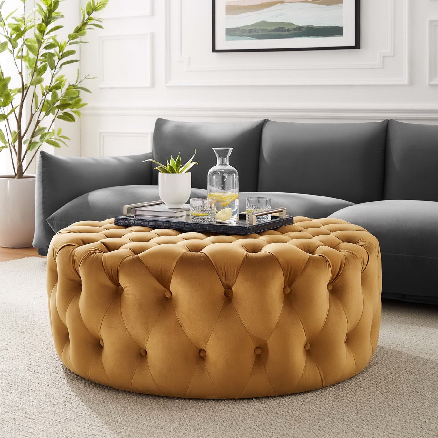 Amour Tufted Button Large Round Performance Velvet Ottoman by Modway EEI-5469-COG