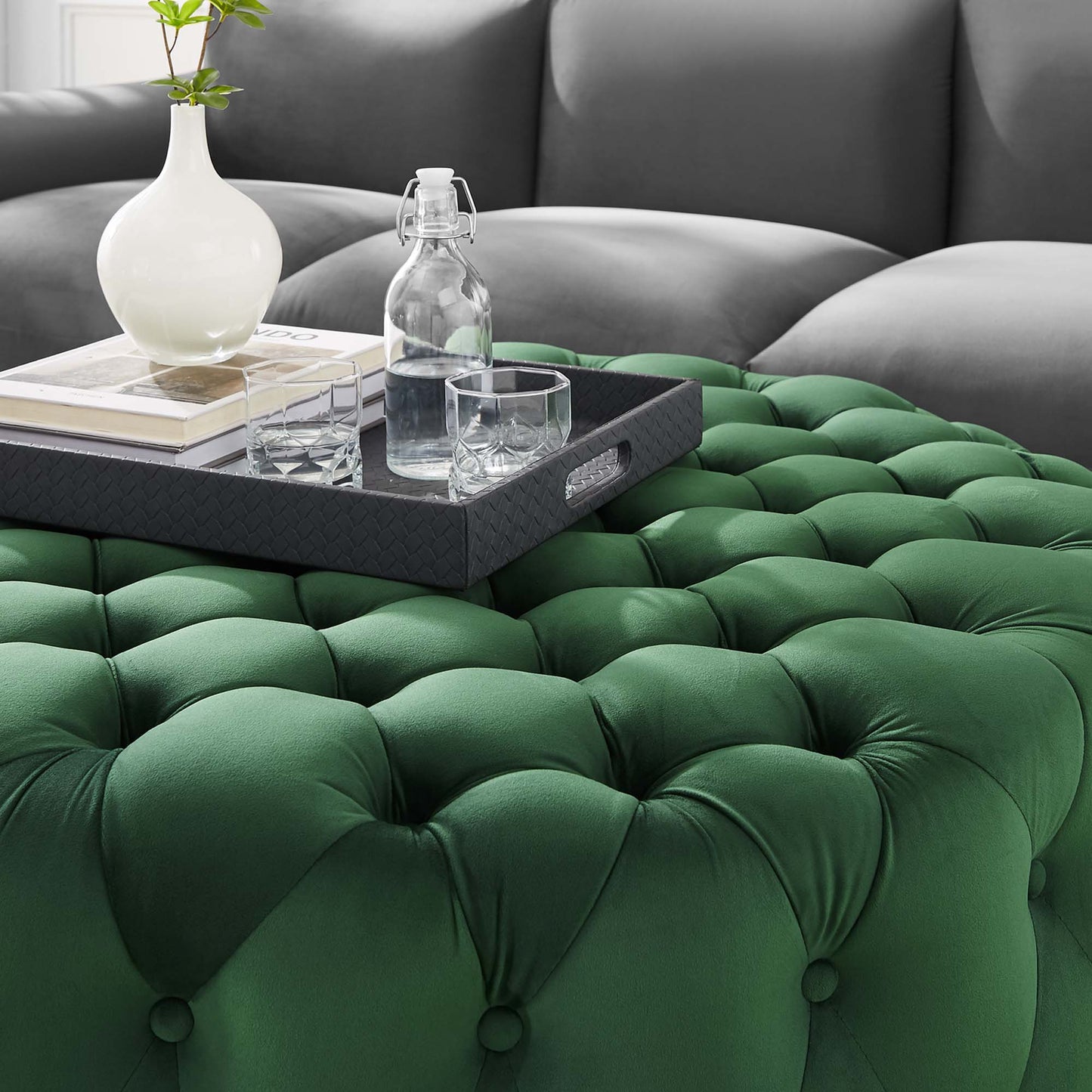 Amour Tufted Button Large Round Performance Velvet Ottoman by Modway EEI-5469-EME