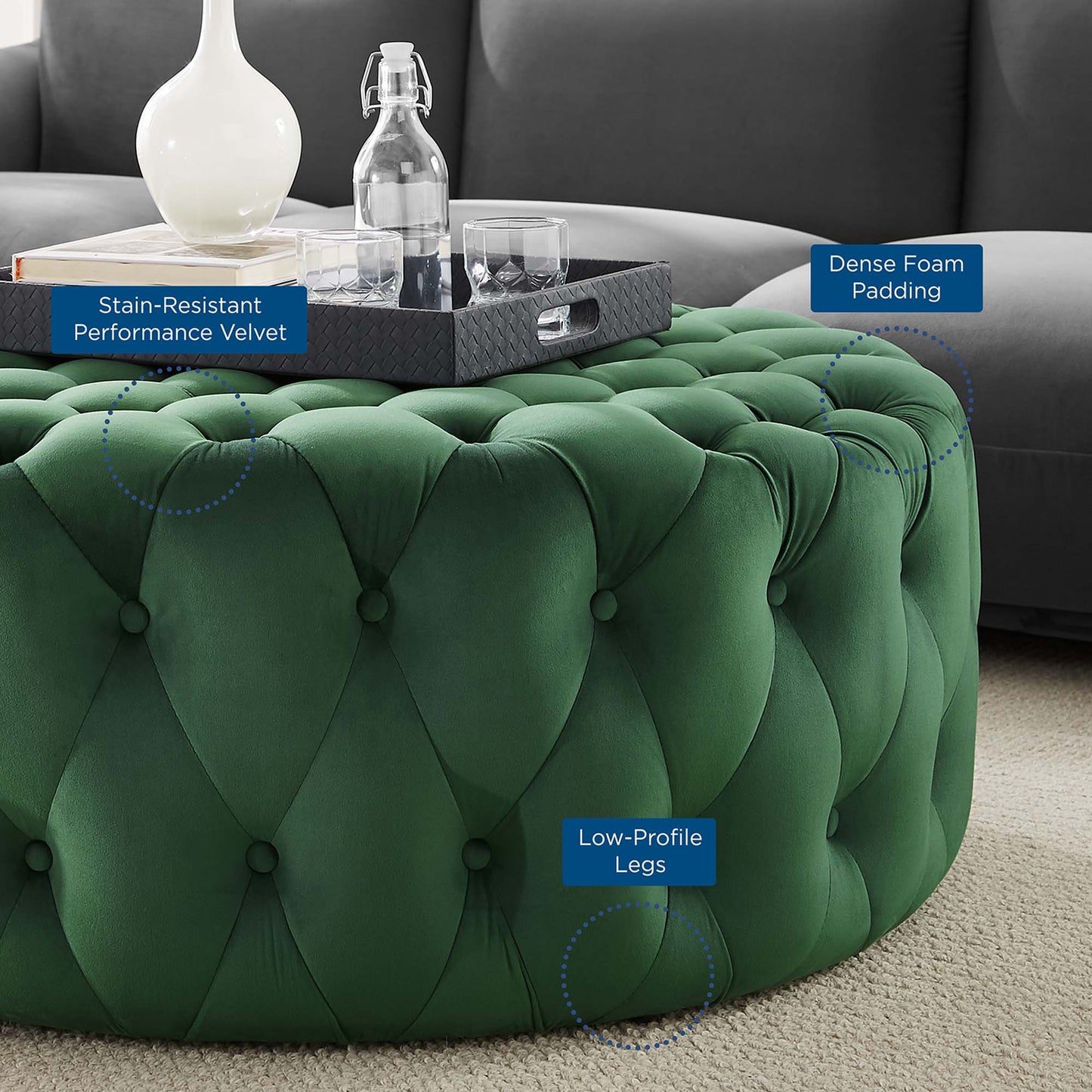 Amour Tufted Button Large Round Performance Velvet Ottoman by Modway EEI-5469-EME