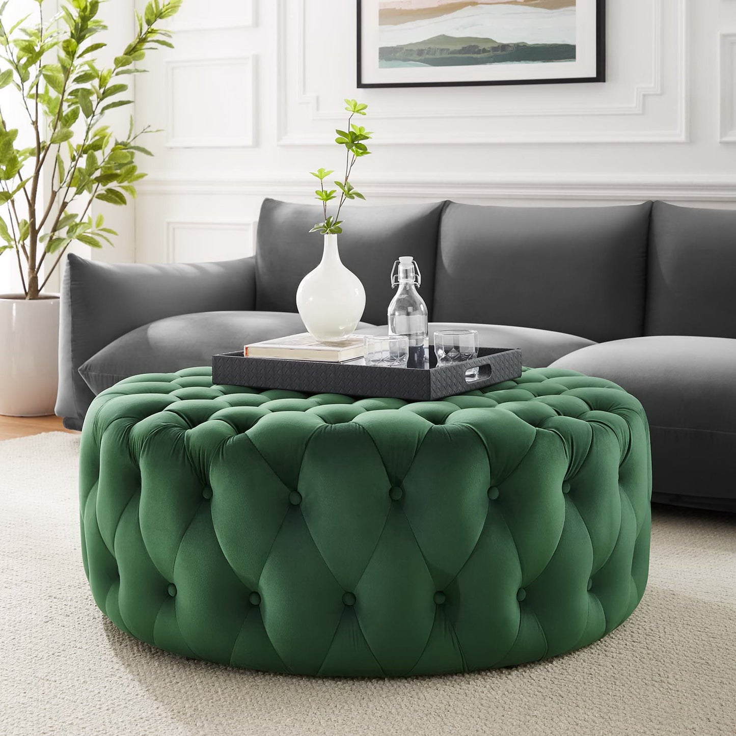 Amour Tufted Button Large Round Performance Velvet Ottoman by Modway EEI-5469-EME