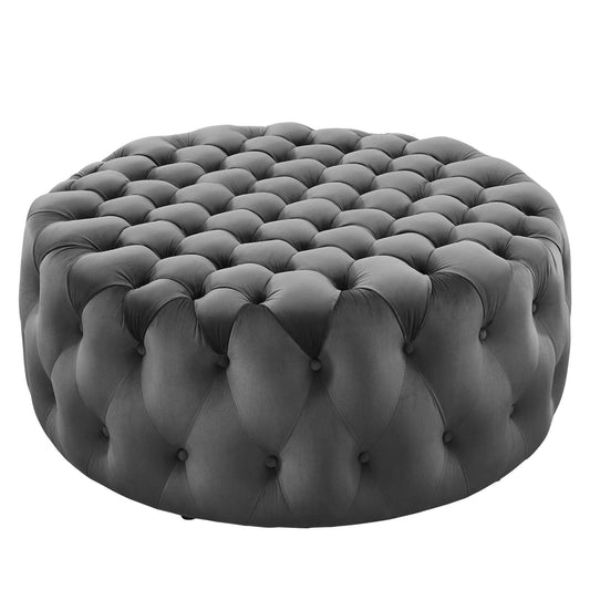 Amour Tufted Button Large Round Performance Velvet Ottoman by Modway EEI-5469-GRY