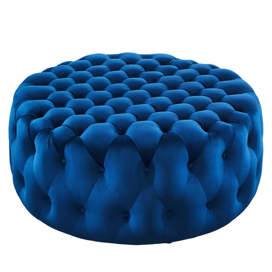 Amour Tufted Button Large Round Performance Velvet Ottoman by Modway EEI-5469-NAV