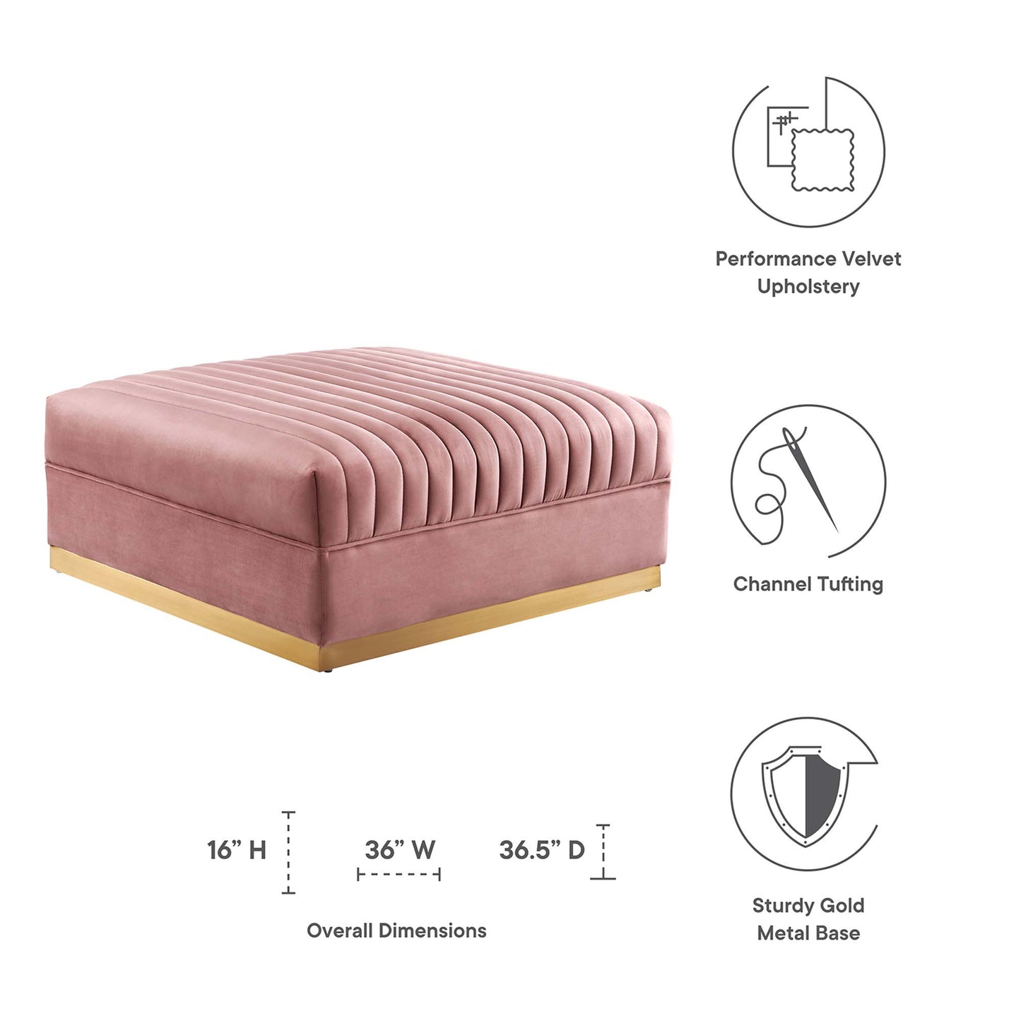 Sanguine Channel Tufted Performance Velvet Modular Sectional Sofa Ottoman by Modway EEI-6036-DUS