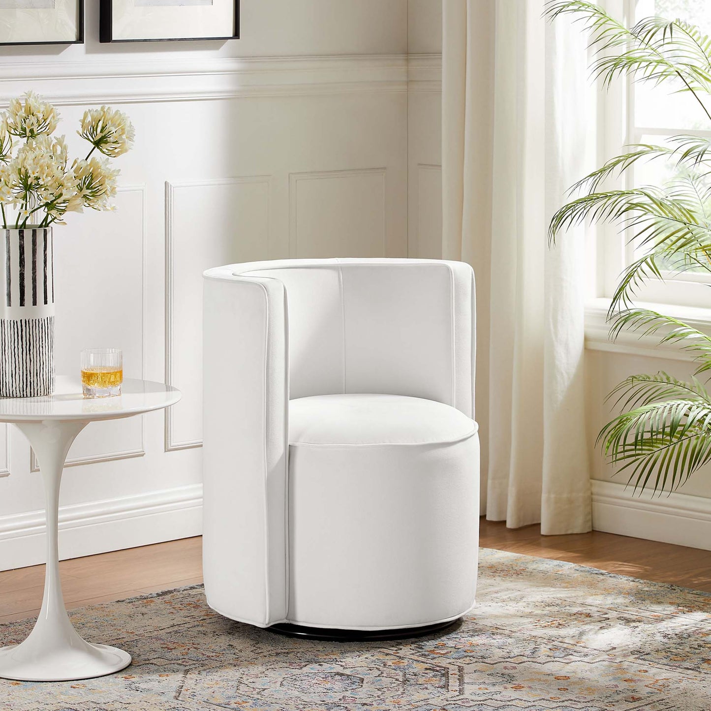 Della Performance Velvet Fabric Swivel Chair by Modway EEI-6222-WHI