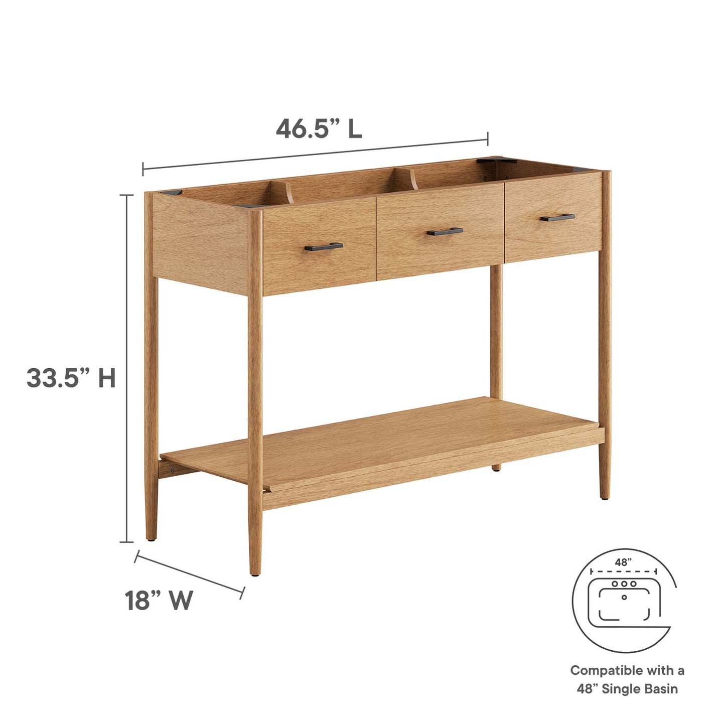 Zaire 48" Single Sink Compatible Bathroom Vanity Cabinet (Sink Basin Not Included) by Modway