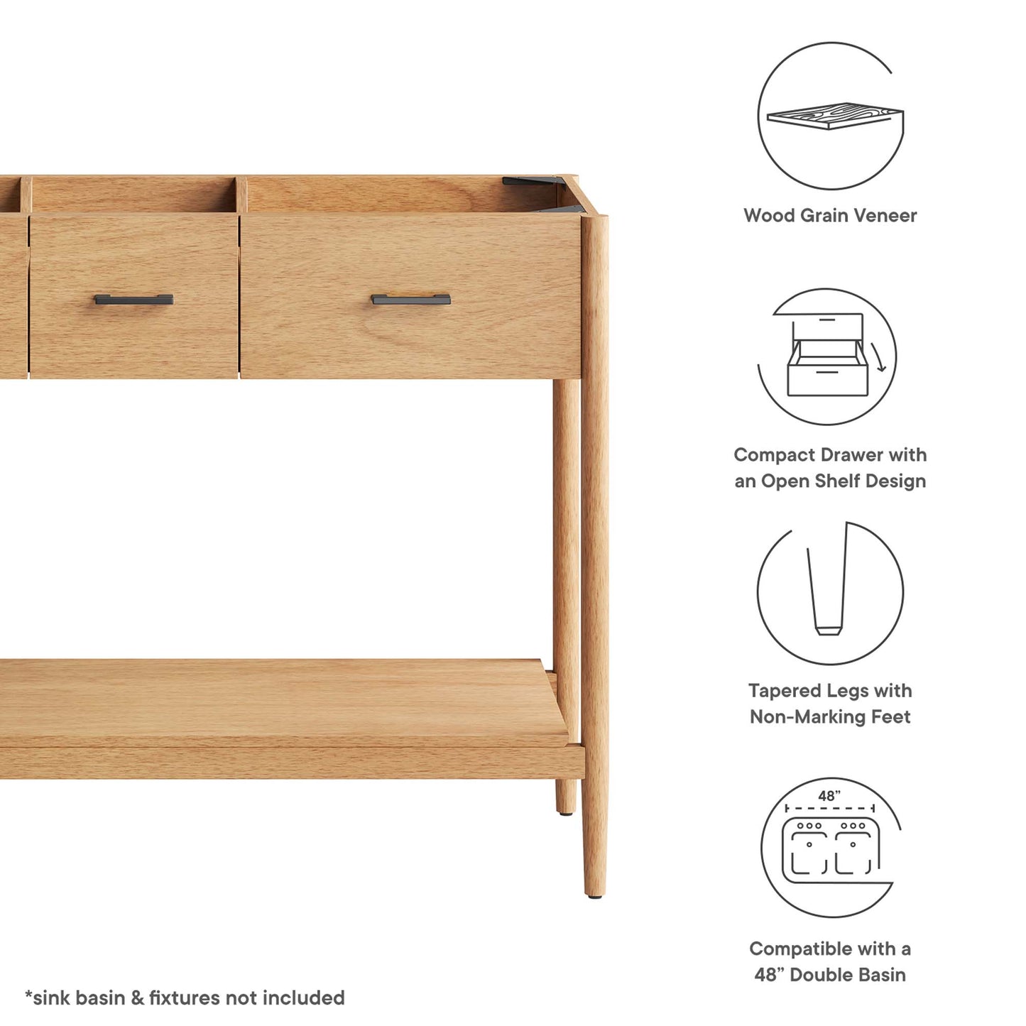 Zaire 48" Double Sink Compatible Bathroom Vanity Cabinet (Sink Basin Not Included) by Modway