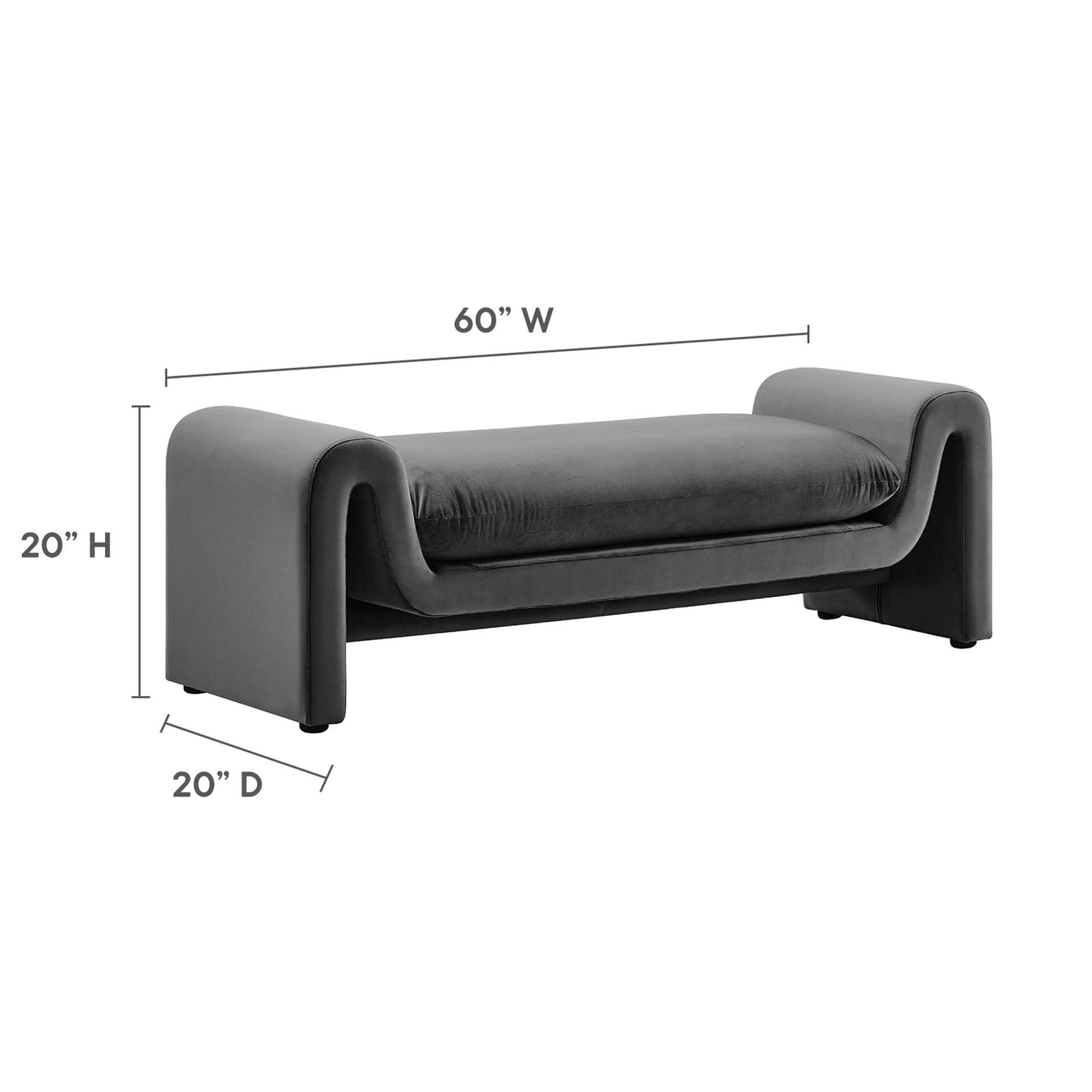Waverly Performance Velvet Bench by Modway EEI-6380-GRY