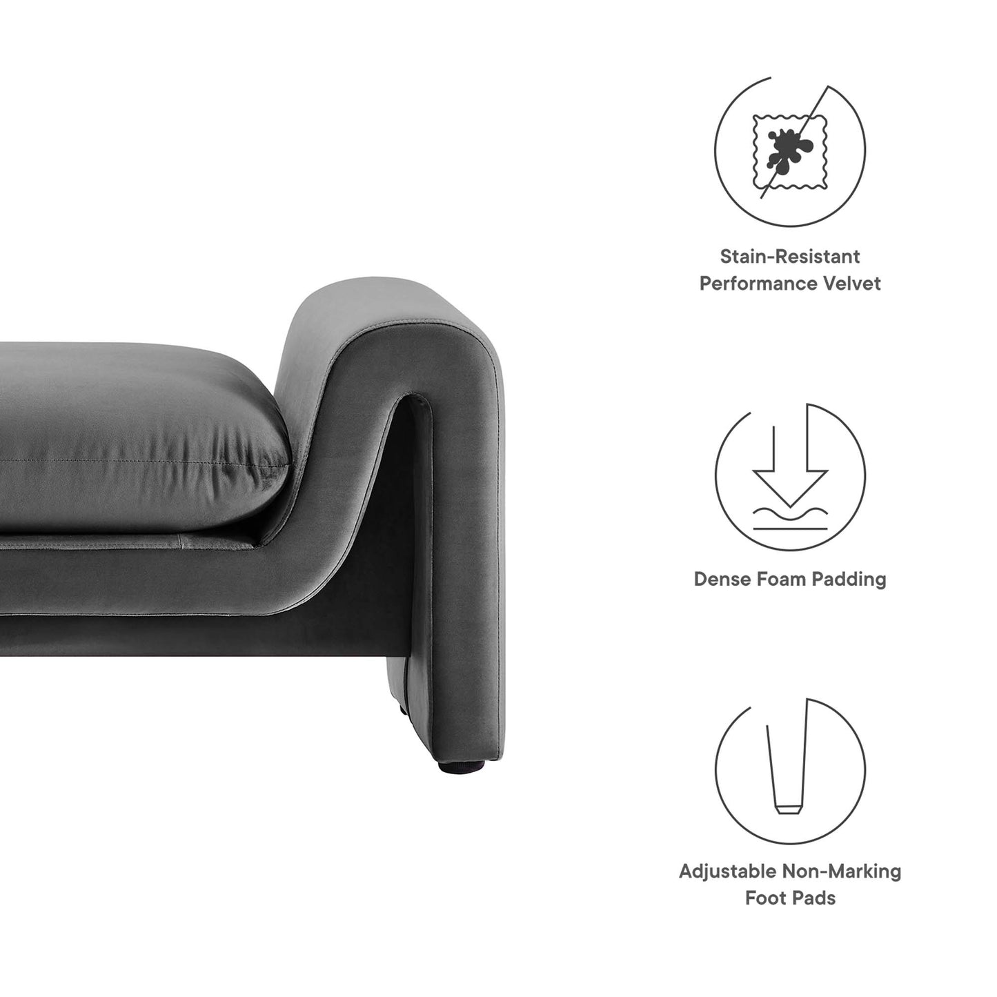 Waverly Performance Velvet Bench by Modway EEI-6380-GRY