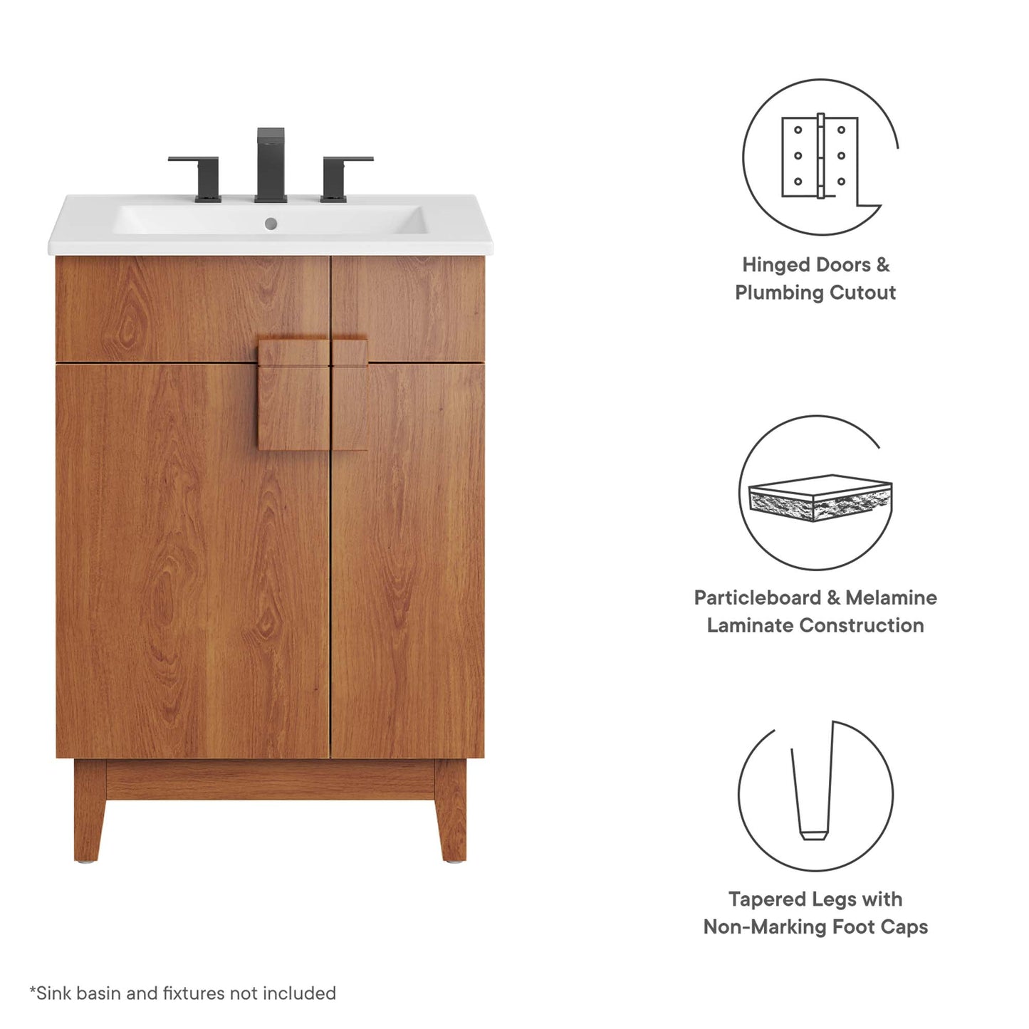 Miles 24” Bathroom Vanity Cabinet (Sink Basin Not Included) by Modway EEI-6399-WAL