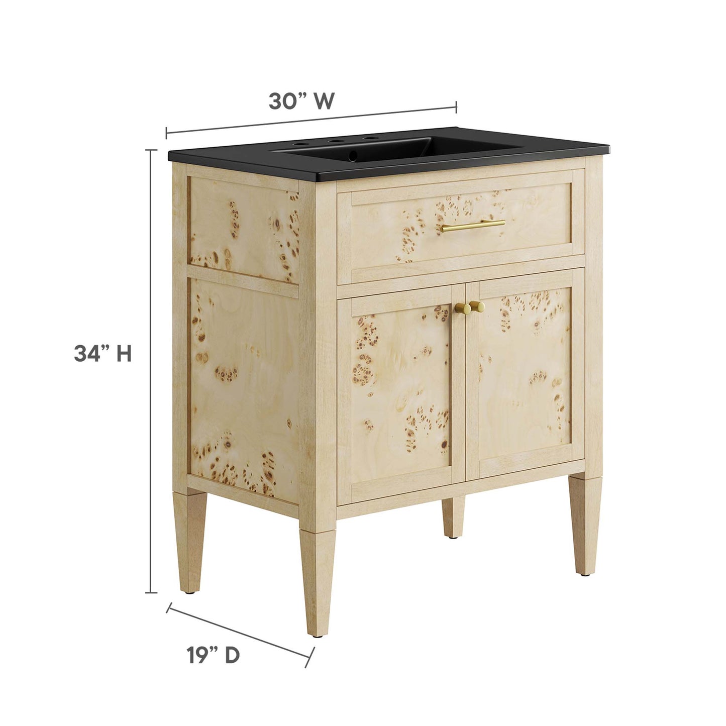 Elysian 30" Wood Bathroom Vanity by Modway EEI-6445-BLK-BUR