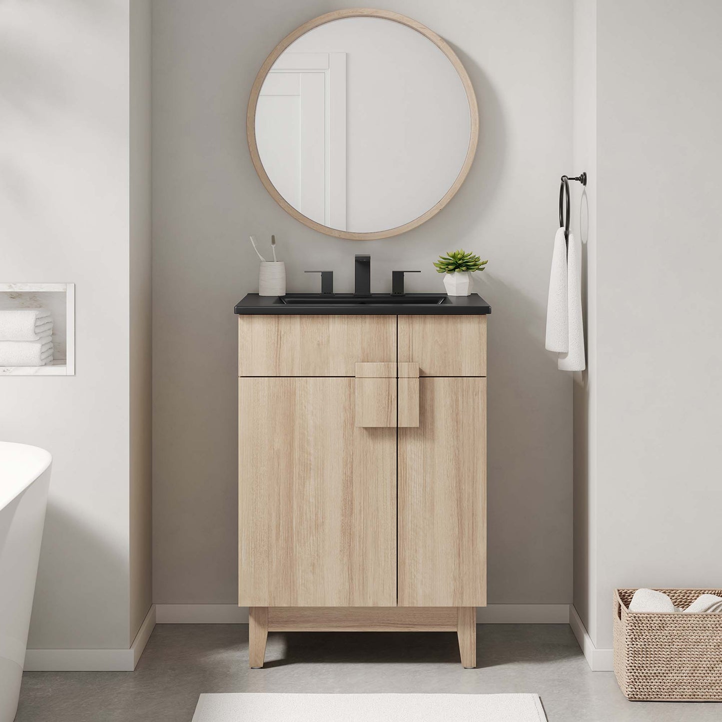 Miles 24” Bathroom Vanity by Modway EEI-6483-BLK-OAK