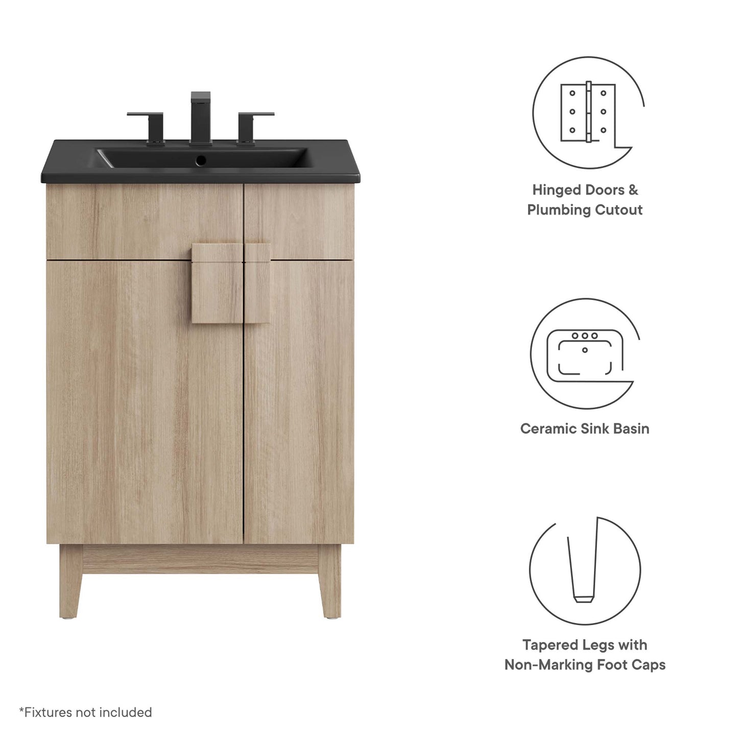 Miles 24” Bathroom Vanity by Modway EEI-6483-BLK-OAK