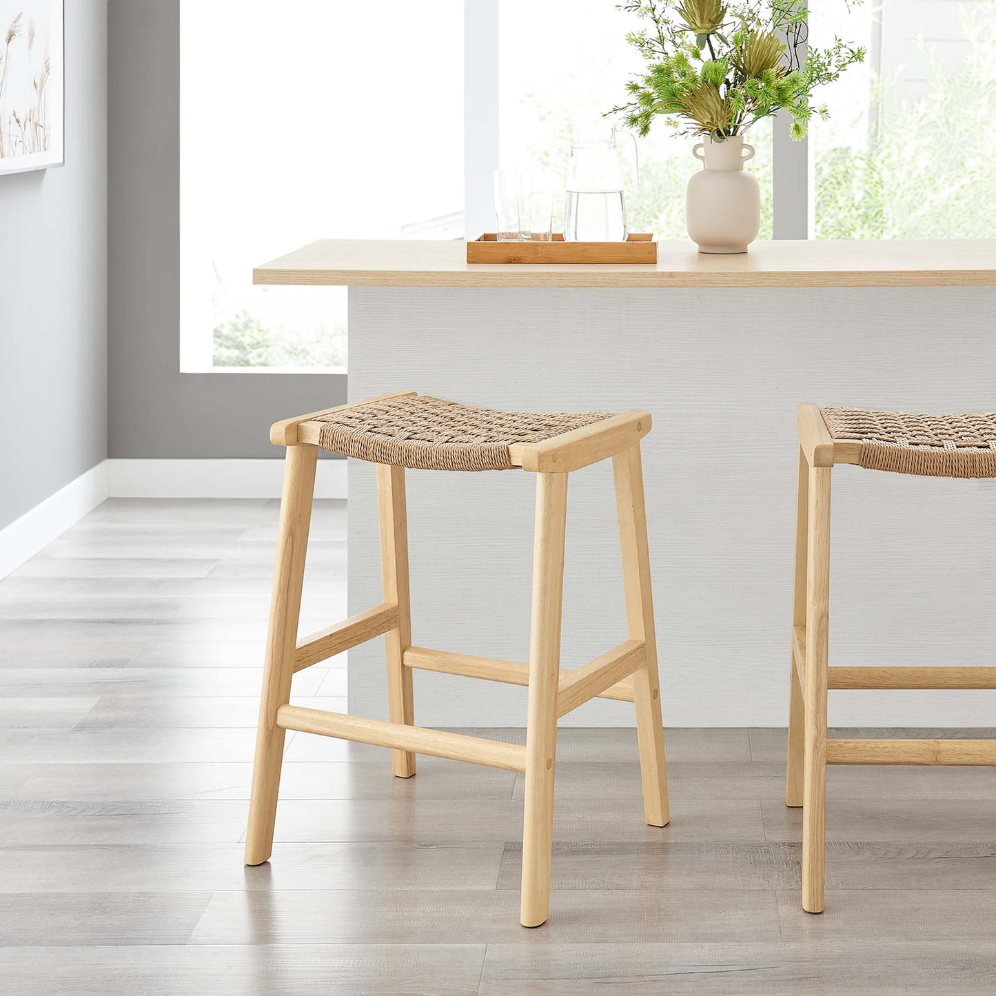 Saoirse Woven Rope Wood Counter Stool Set of 2 by Modway