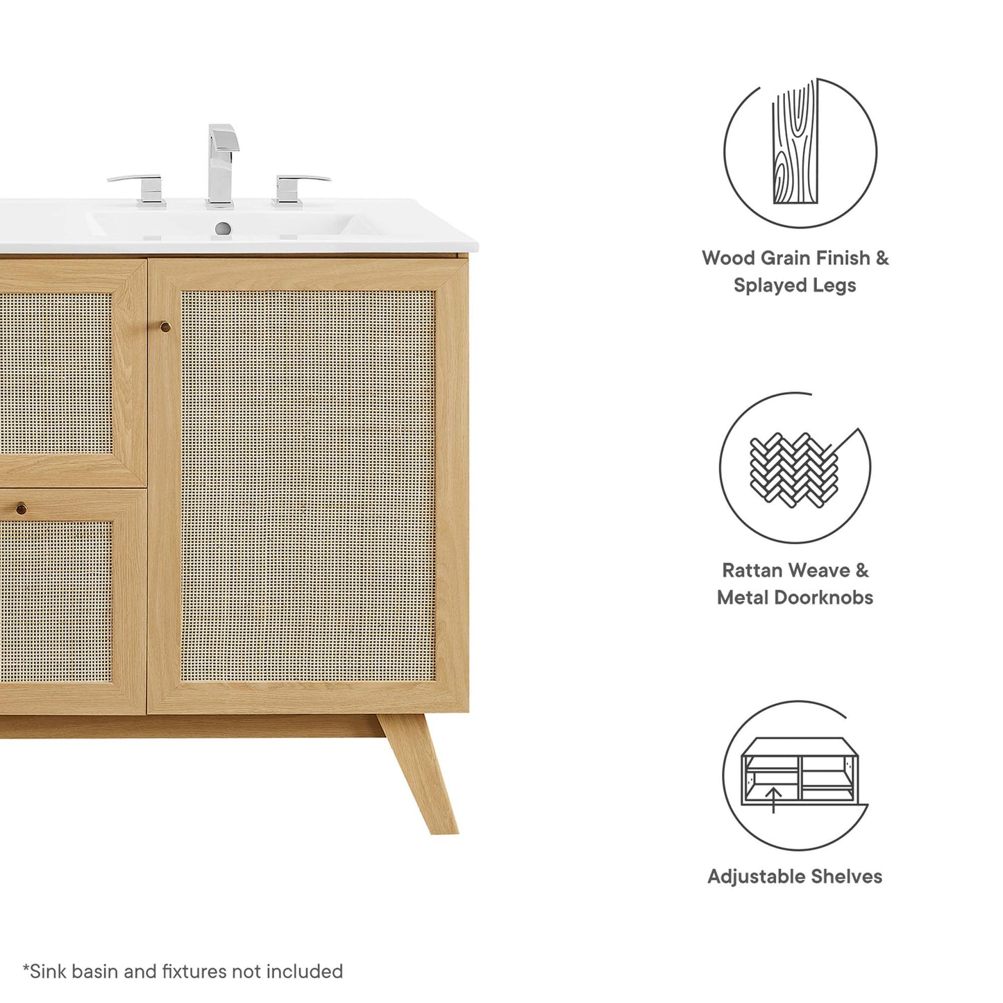 Soma 48” Single or Double Sink Compatible Bathroom Vanity Cabinet (Sink Basin Not Included) by Modway EEI-6589-OAK