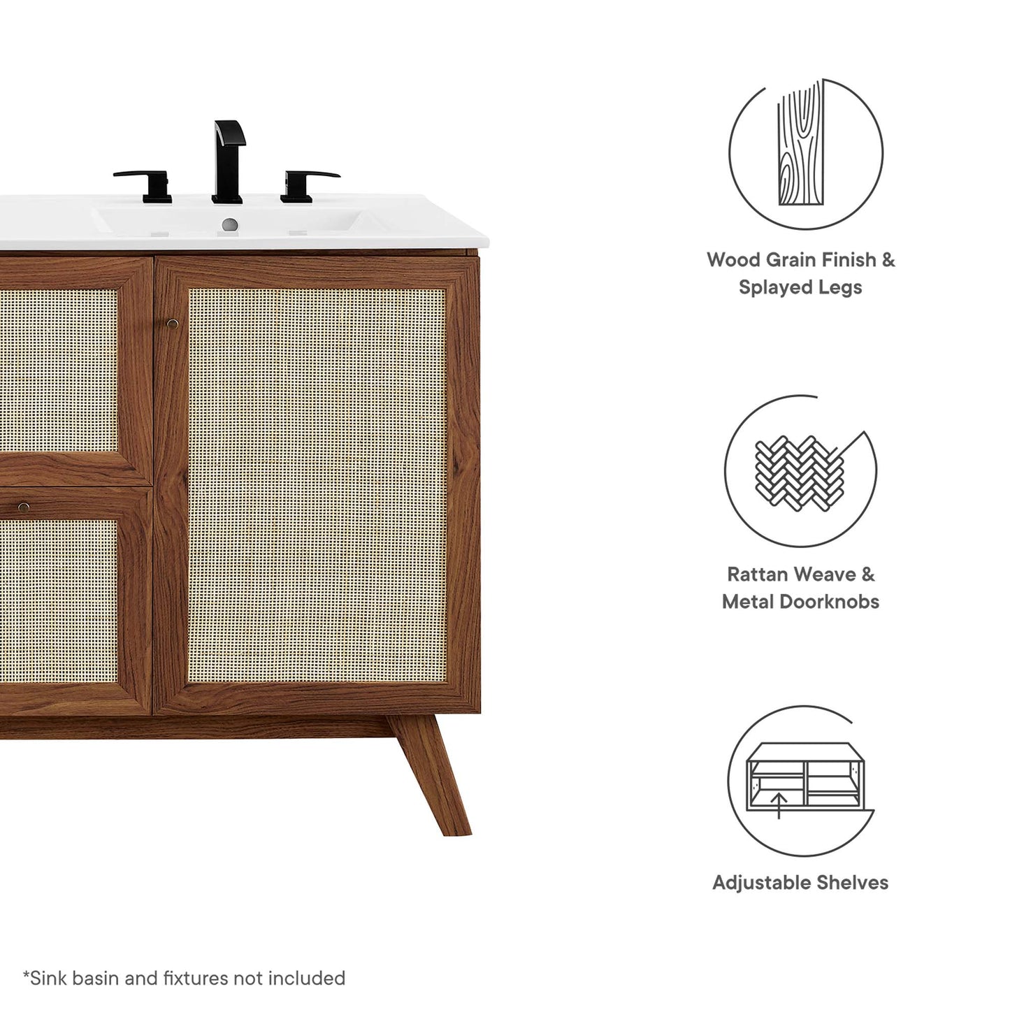Soma 48” Single or Double Sink Compatible Bathroom Vanity Cabinet (Sink Basin Not Included) by Modway EEI-6589-WAL