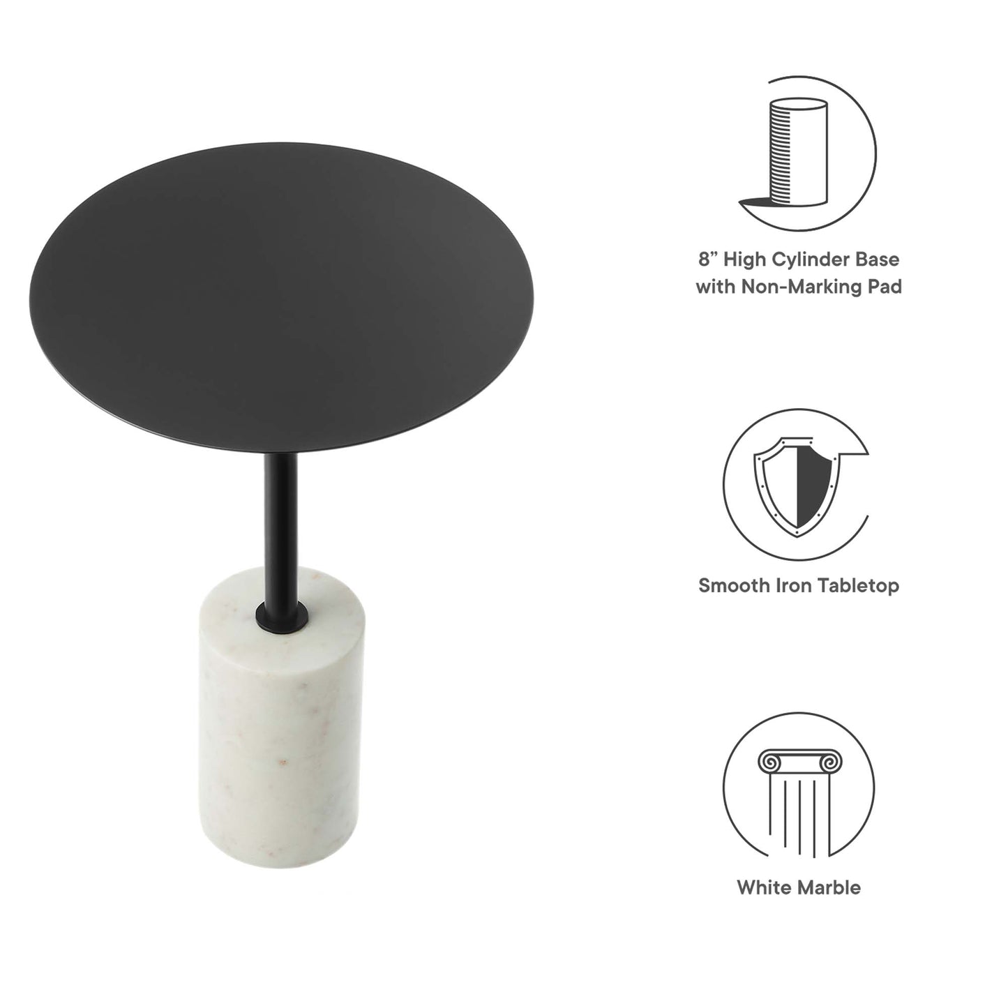 Lyric Round Side Table by Modway EEI-6605-WHI-BLK