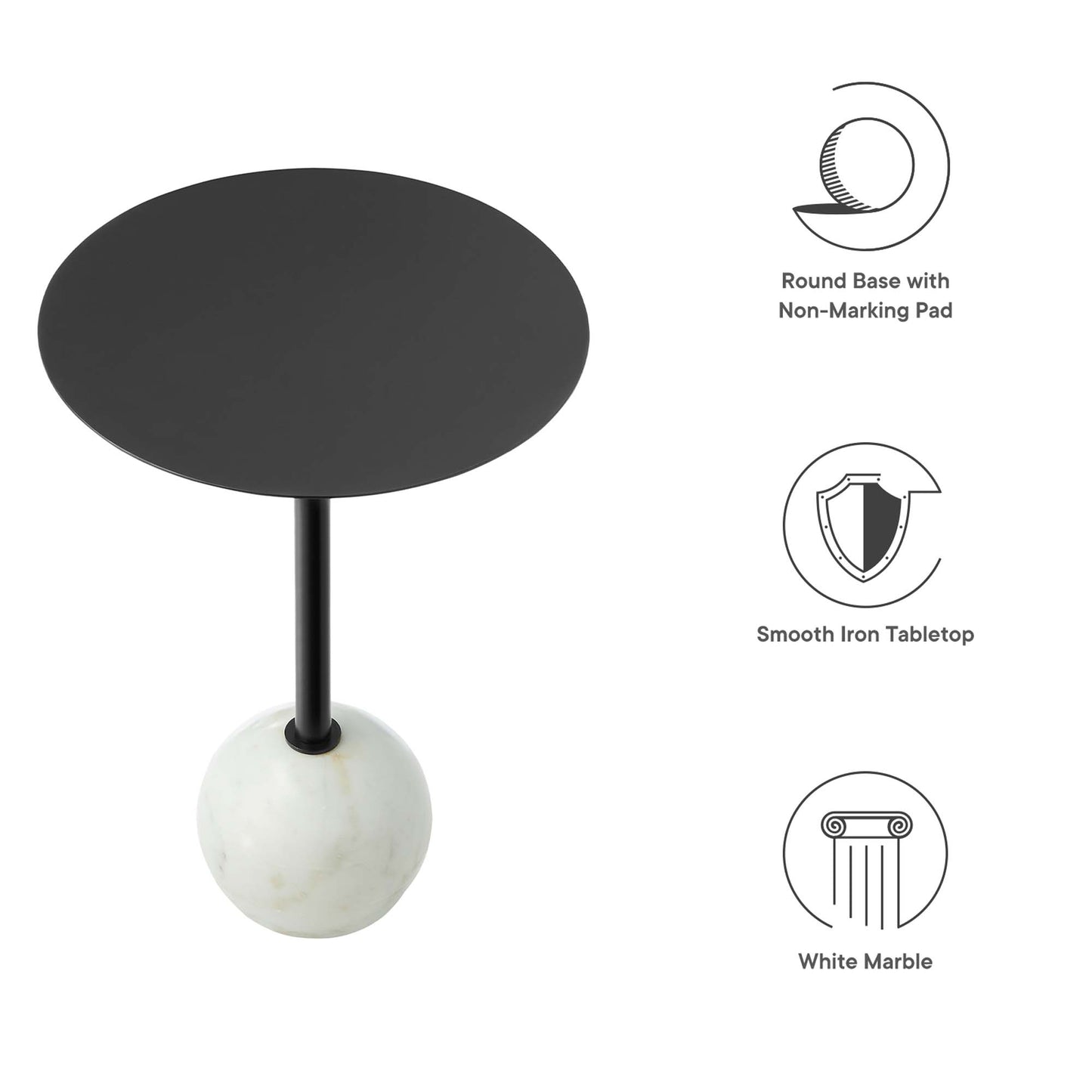 Aliza Round White Marble Side Table by Modway
