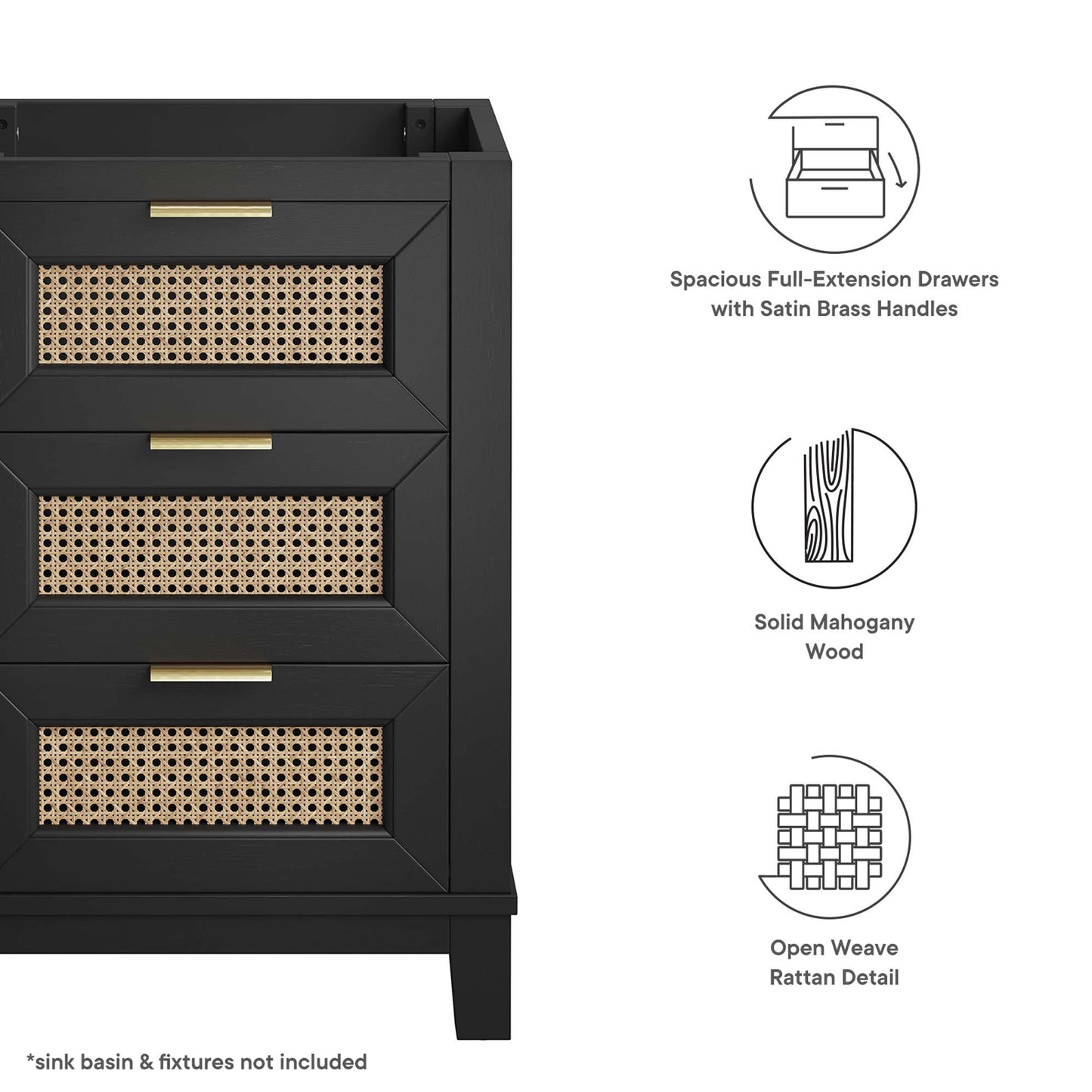 Dixie 24” Solid Wood Bathroom Vanity Cabinet (Sink Basin Not Included) by Modway EEI-6625-BLK