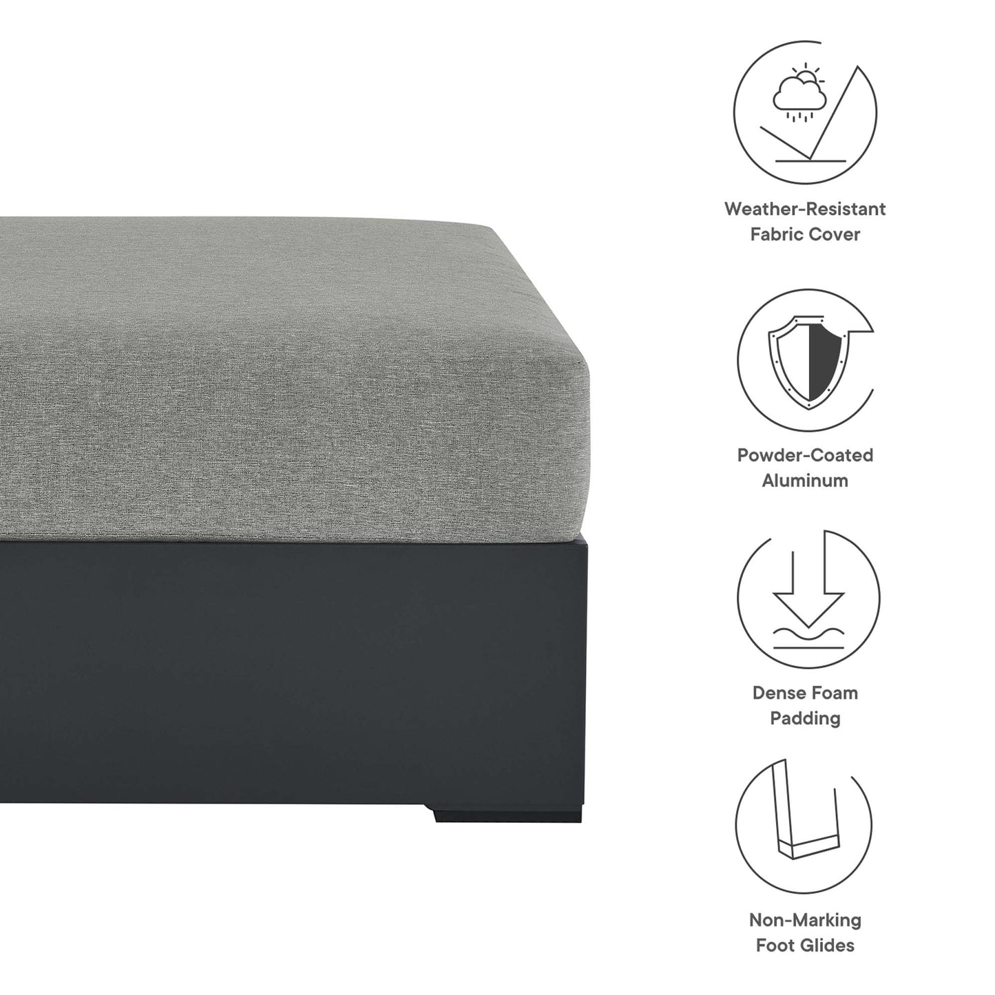 Tahoe Outdoor Patio Powder-Coated Aluminum Ottoman by Modway EEI-6627-GRY-GRY