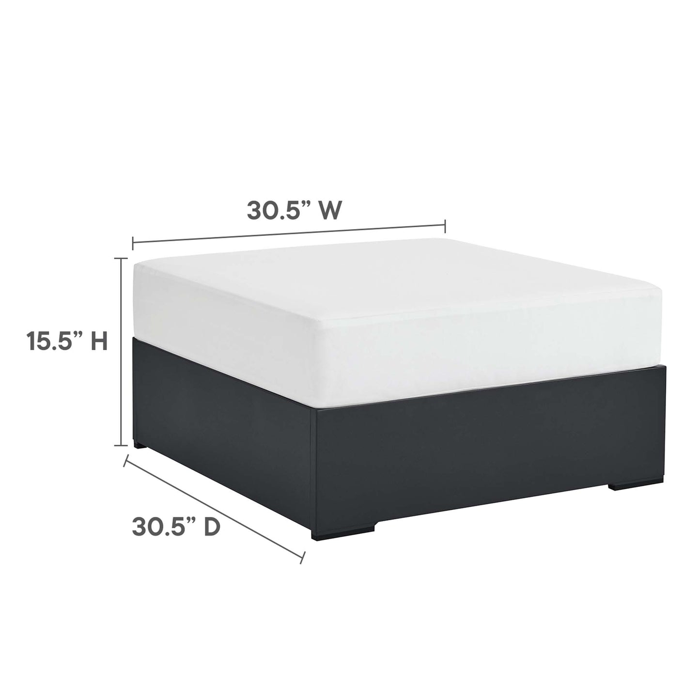 Tahoe Outdoor Patio Powder-Coated Aluminum Ottoman by Modway EEI-6627-GRY-WHI