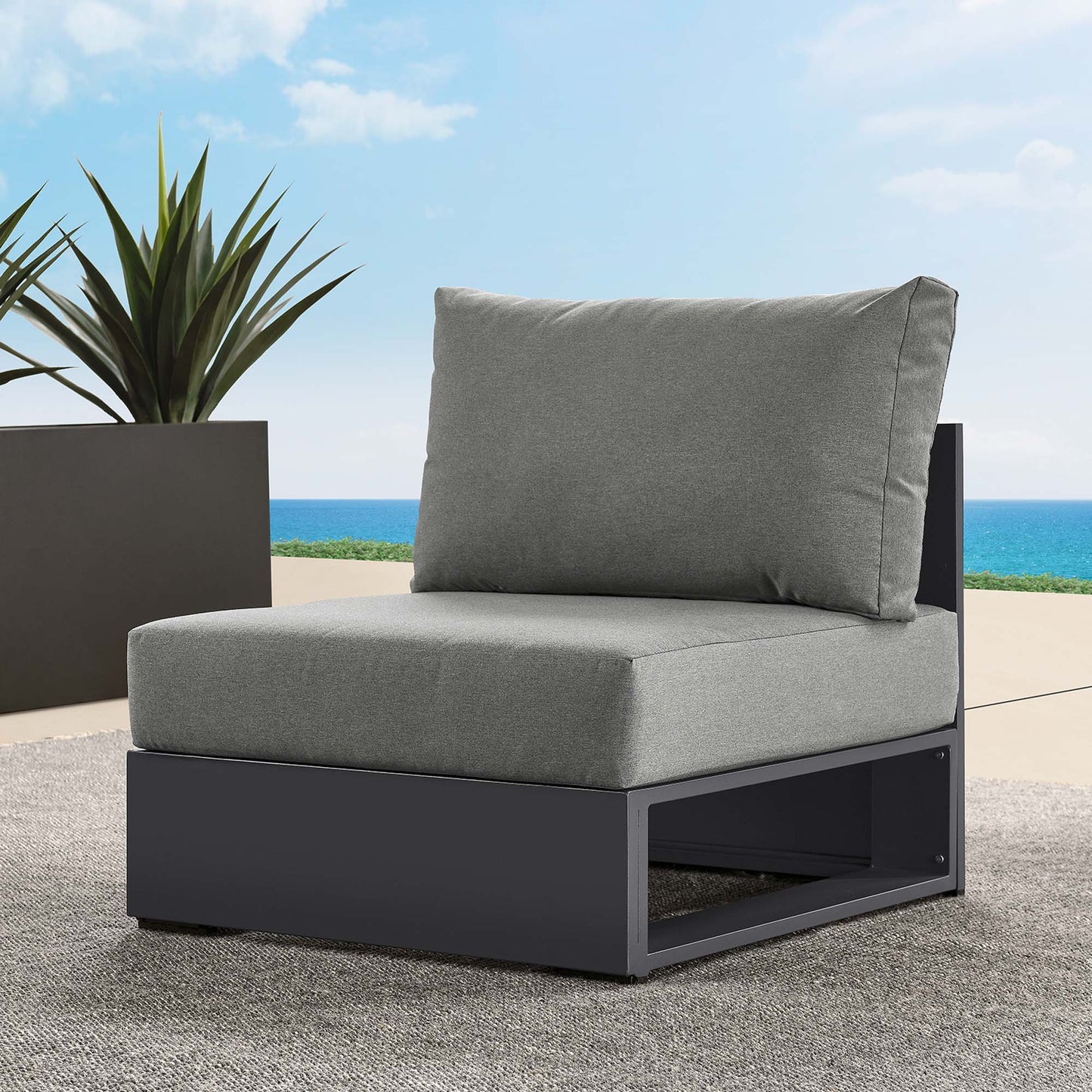 Tahoe Outdoor Patio Powder-Coated Aluminum Modular Armless Chair by Modway EEI-6628-GRY-CHA