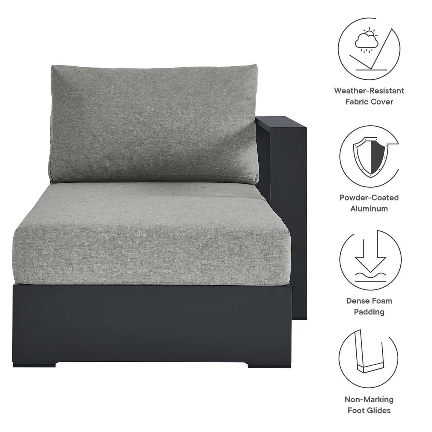 Tahoe Outdoor Patio Powder-Coated Aluminum Modular Right-Facing Chaise Lounge by Modway EEI-6633-GRY-GRY