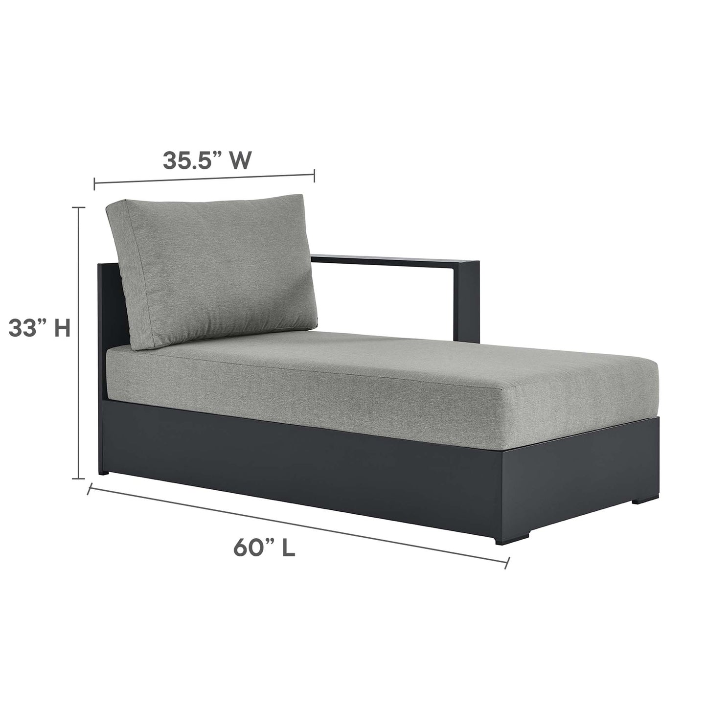 Tahoe Outdoor Patio Powder-Coated Aluminum Modular Right-Facing Chaise Lounge by Modway EEI-6633-GRY-GRY