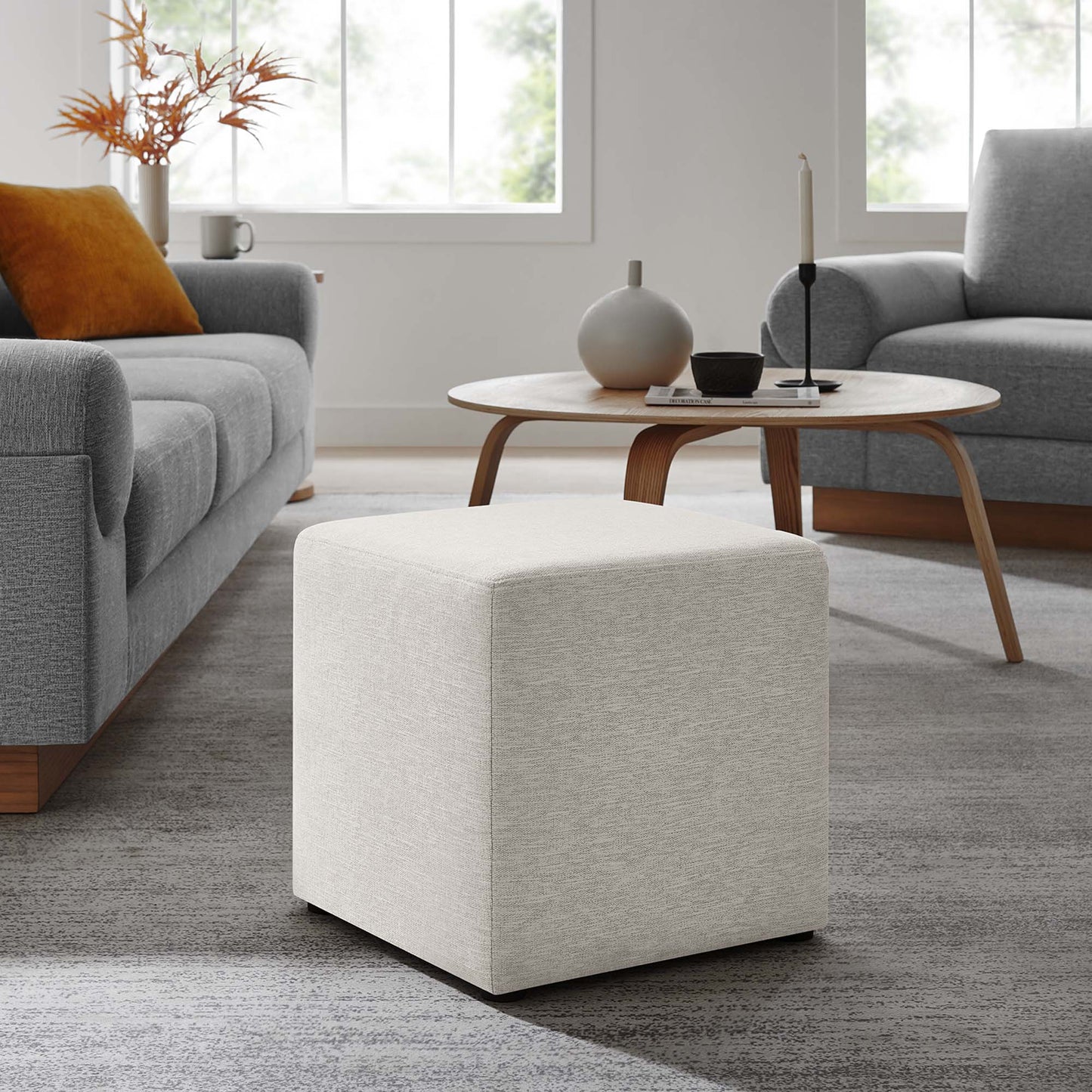 Callum 17" Square Woven Heathered Fabric Upholstered Ottoman by Modway EEI-6636-HEI