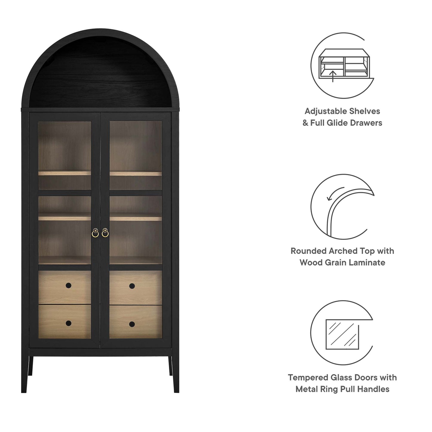 Nolan Tall Arched Storage Display Cabinet by Modway EEI-6639-BLK-OAK