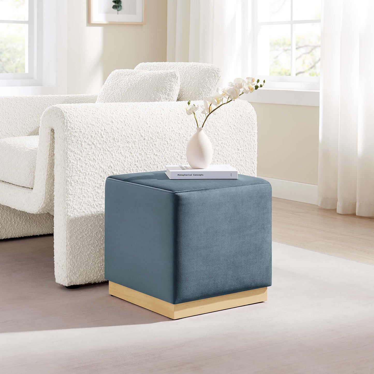 Tilden 17" Square Performance Velvet Upholstered Ottoman by Modway EEI-6640-CAB-NAT