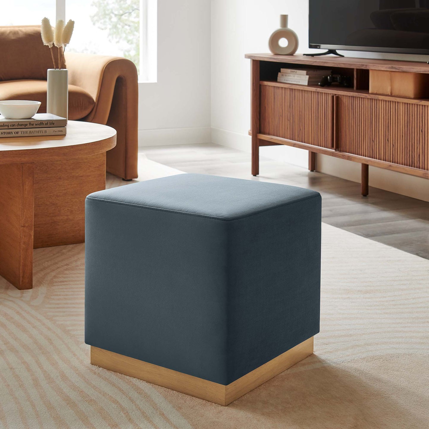 Tilden 17" Square Performance Velvet Upholstered Ottoman by Modway EEI-6640-CAB-NAT