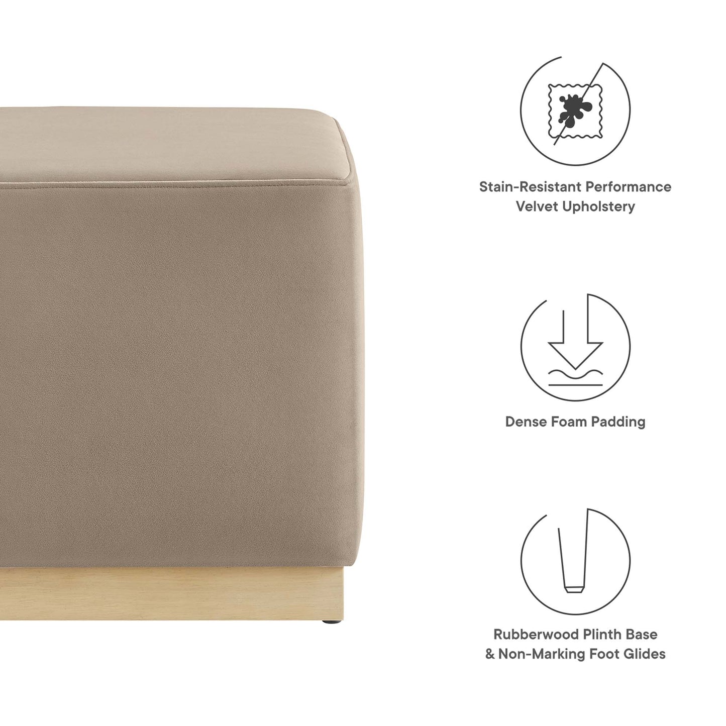 Tilden 17" Square Performance Velvet Upholstered Ottoman by Modway EEI-6640-TAU-NAT