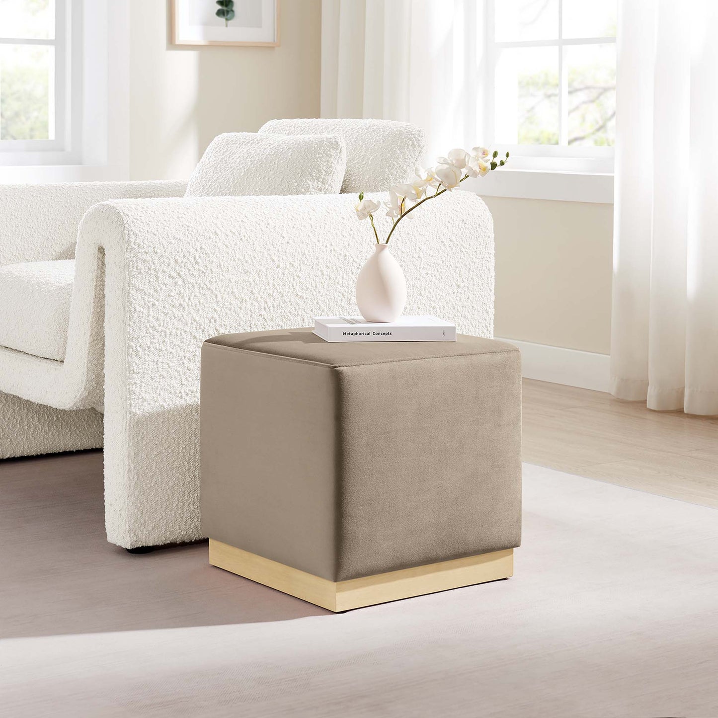 Tilden 17" Square Performance Velvet Upholstered Ottoman by Modway EEI-6640-TAU-NAT