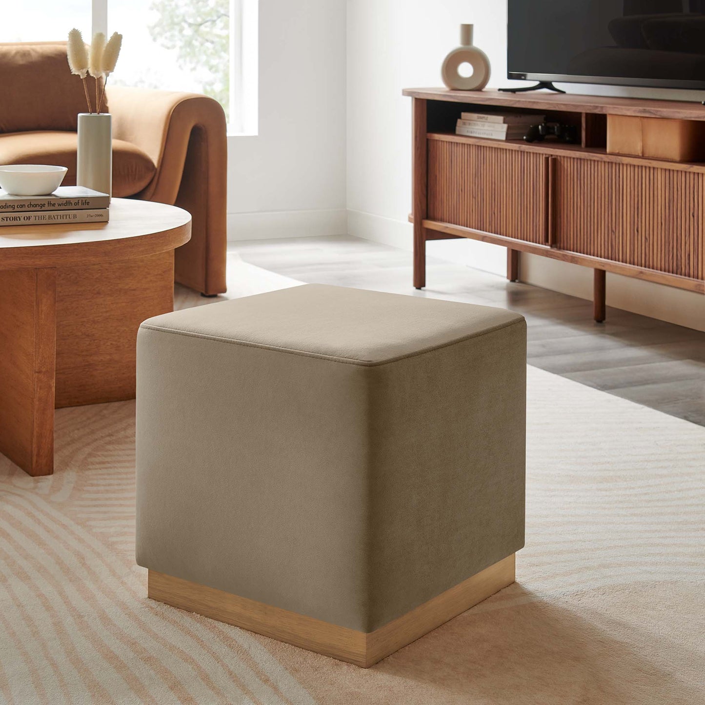 Tilden 17" Square Performance Velvet Upholstered Ottoman by Modway EEI-6640-TAU-NAT