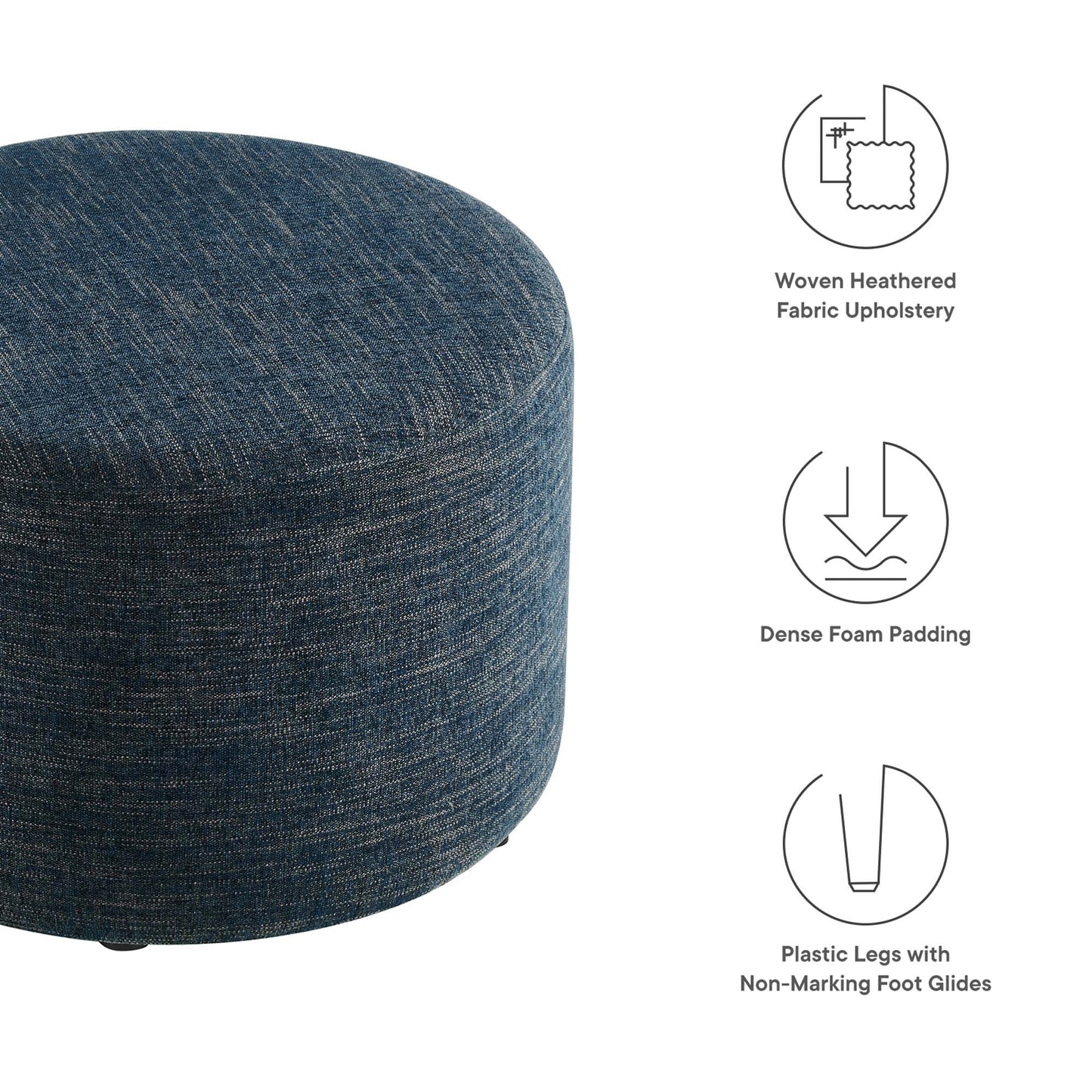 Callum Large 23" Round Woven Heathered Fabric Upholstered Ottoman by Modway