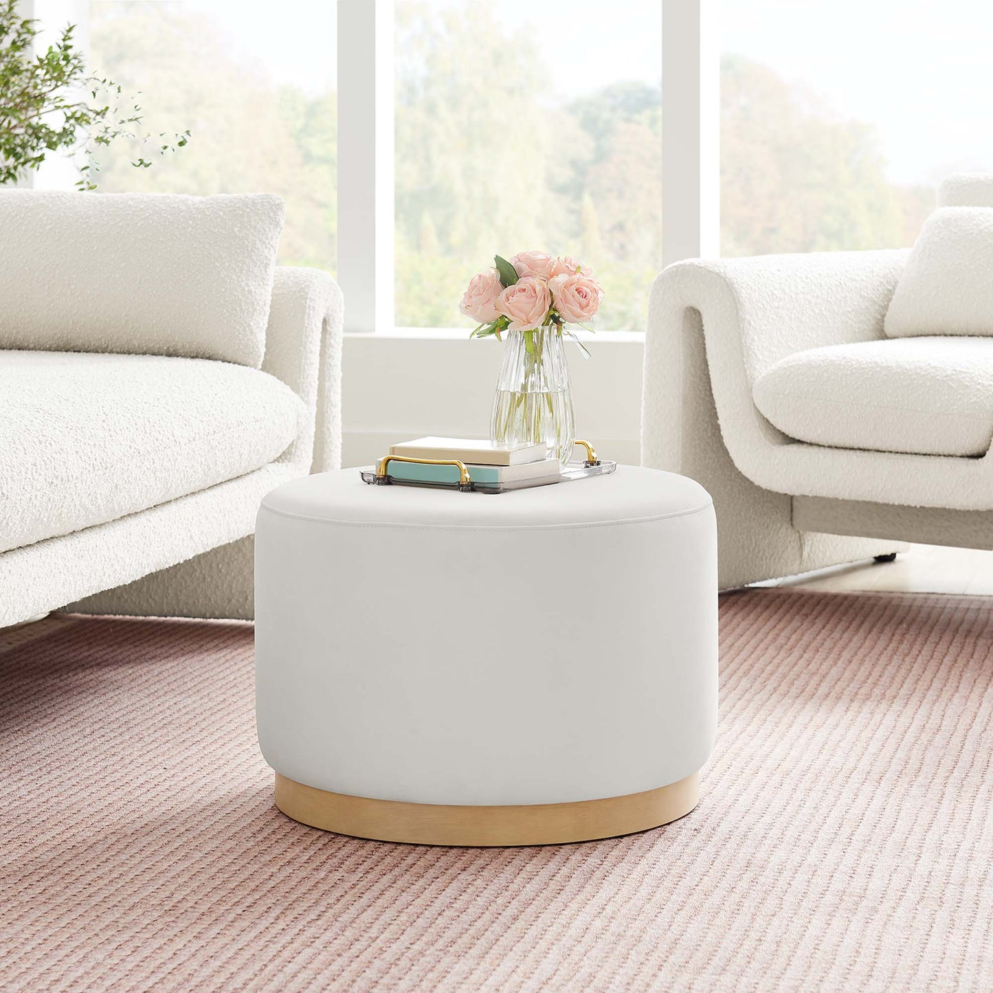Tilden Large 23" Round Performance Velvet Upholstered Ottoman by Modway