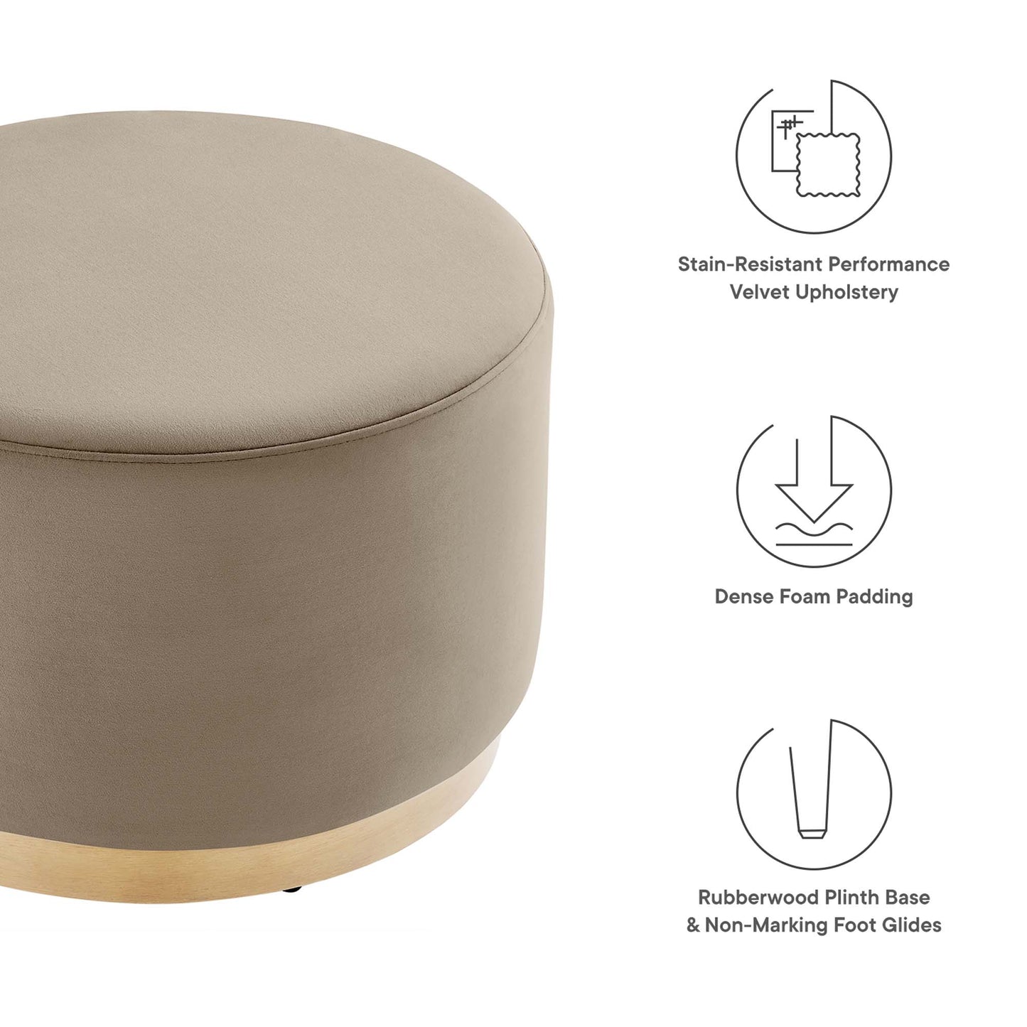 Tilden Large 23" Round Performance Velvet Upholstered Ottoman by Modway EEI-6646-TAU-NAT