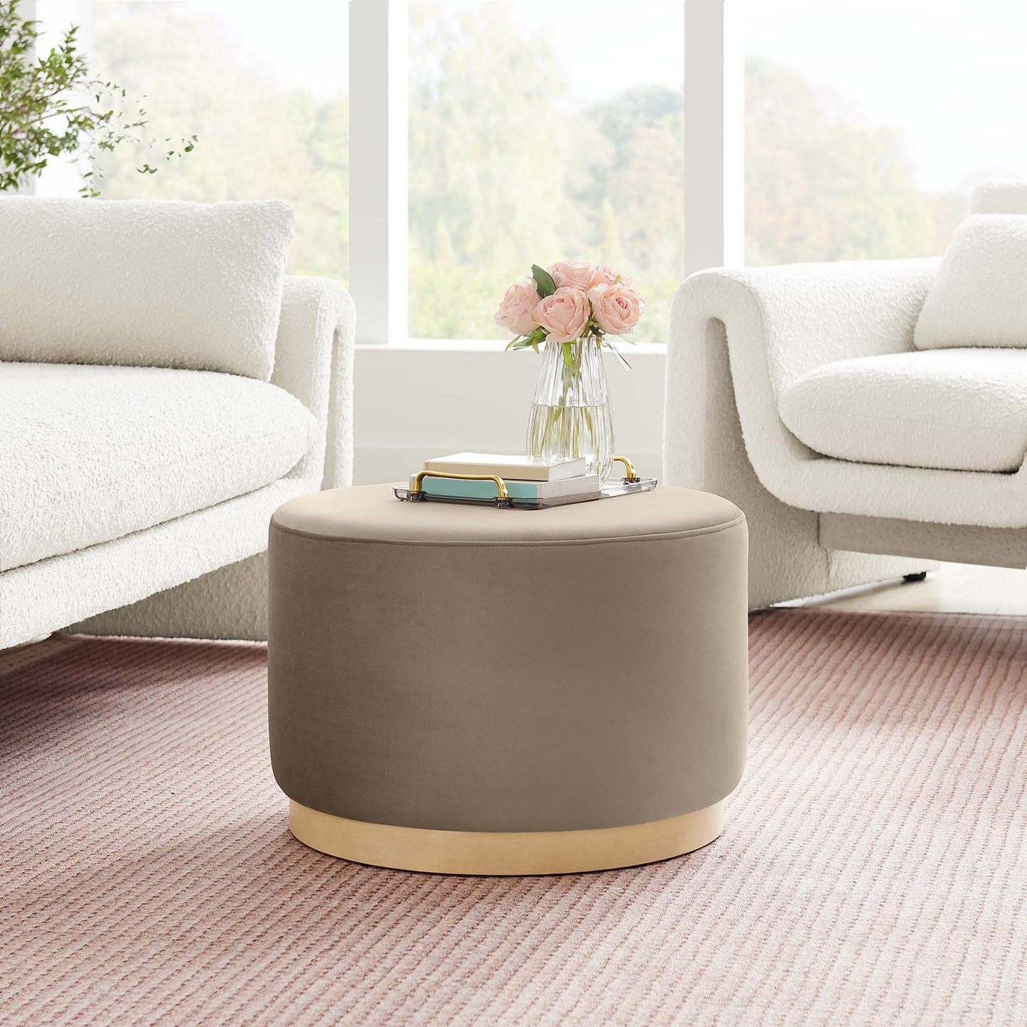 Tilden Large 23" Round Performance Velvet Upholstered Ottoman by Modway EEI-6646-TAU-NAT