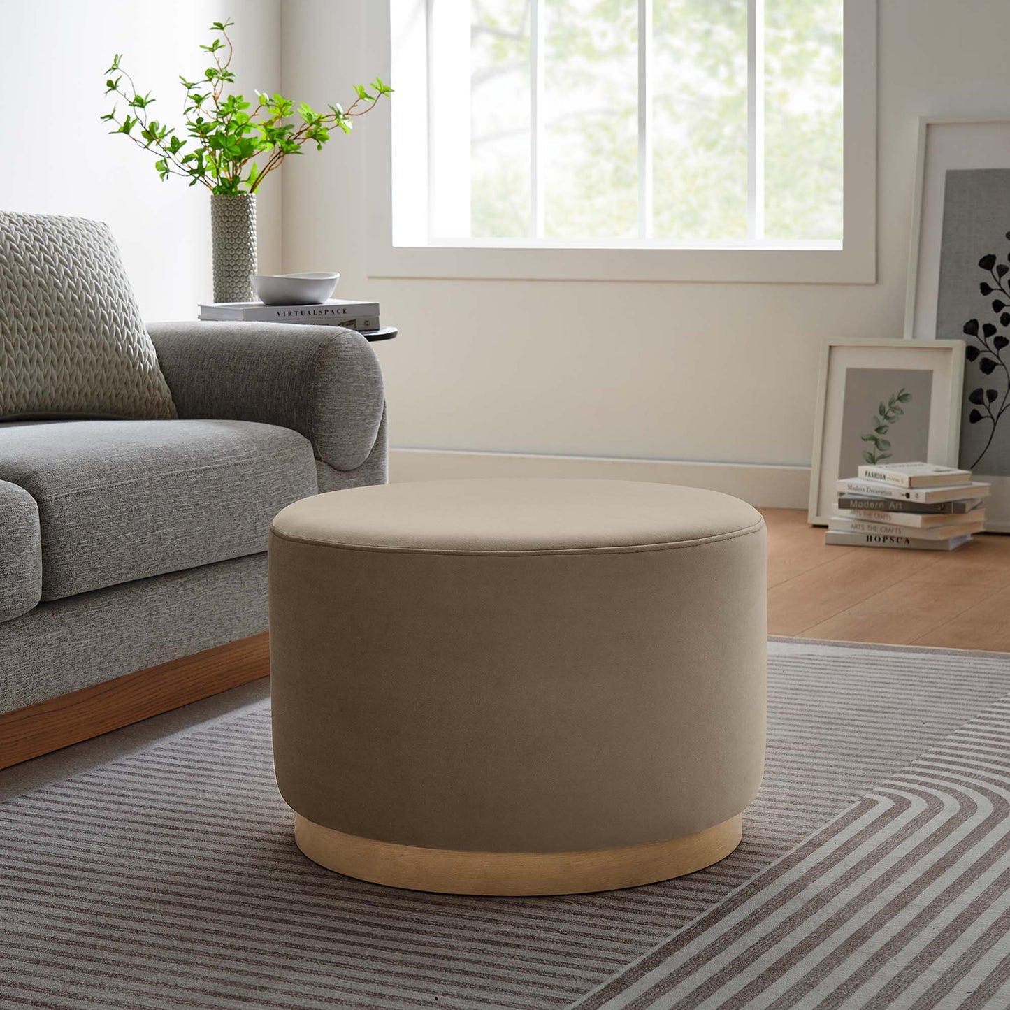 Tilden Large 23" Round Performance Velvet Upholstered Ottoman by Modway EEI-6646-TAU-NAT