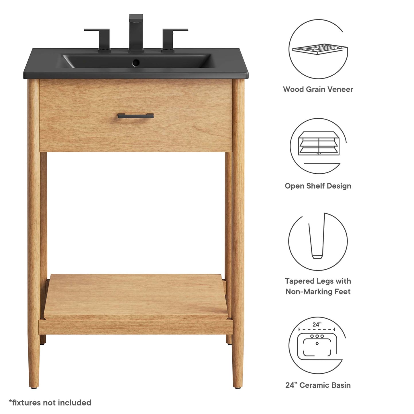 Zaire 24" Bathroom Vanity by Modway EEI-6661-NAT-BLK
