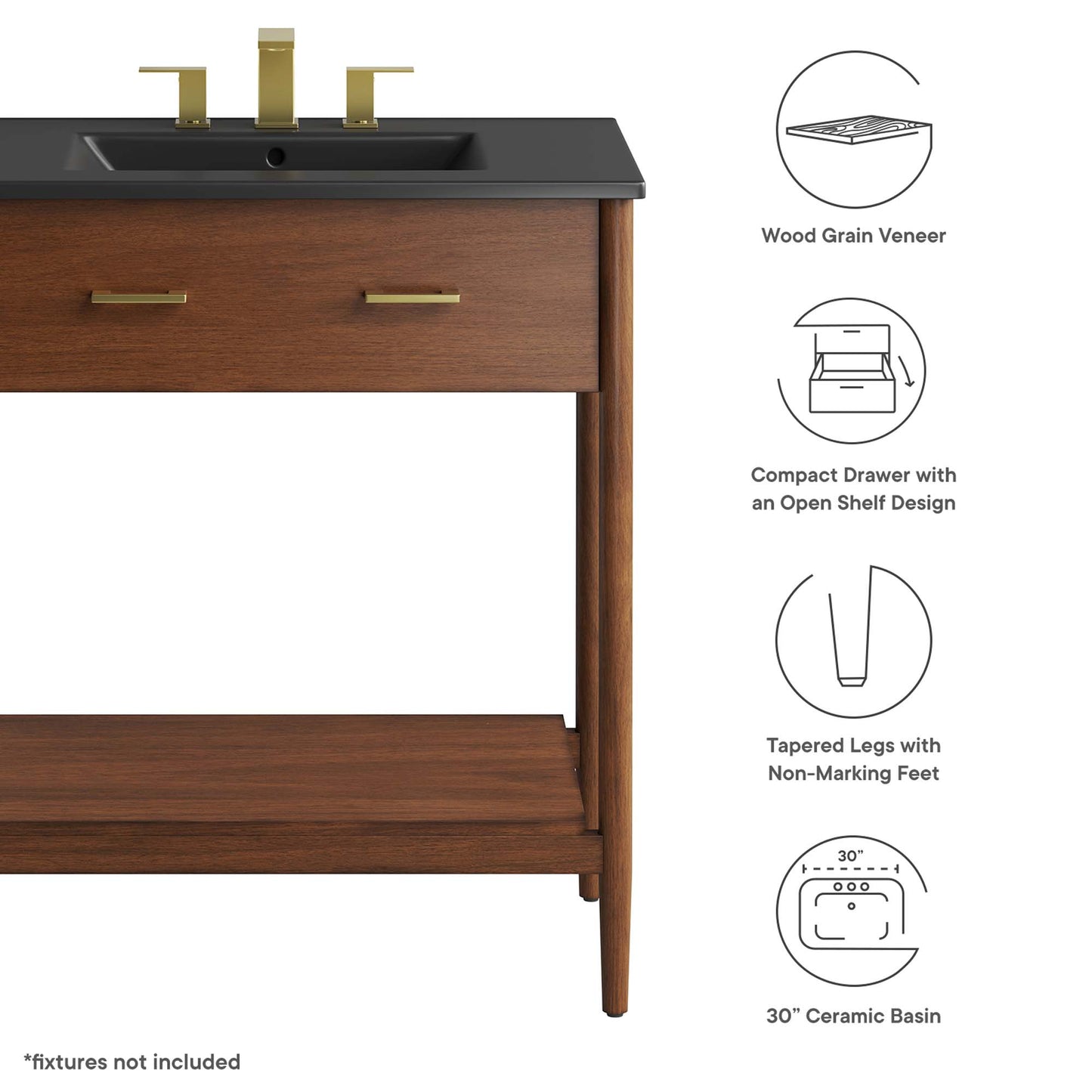 Zaire 30" Bathroom Vanity by Modway EEI-6663-WAL-BLK