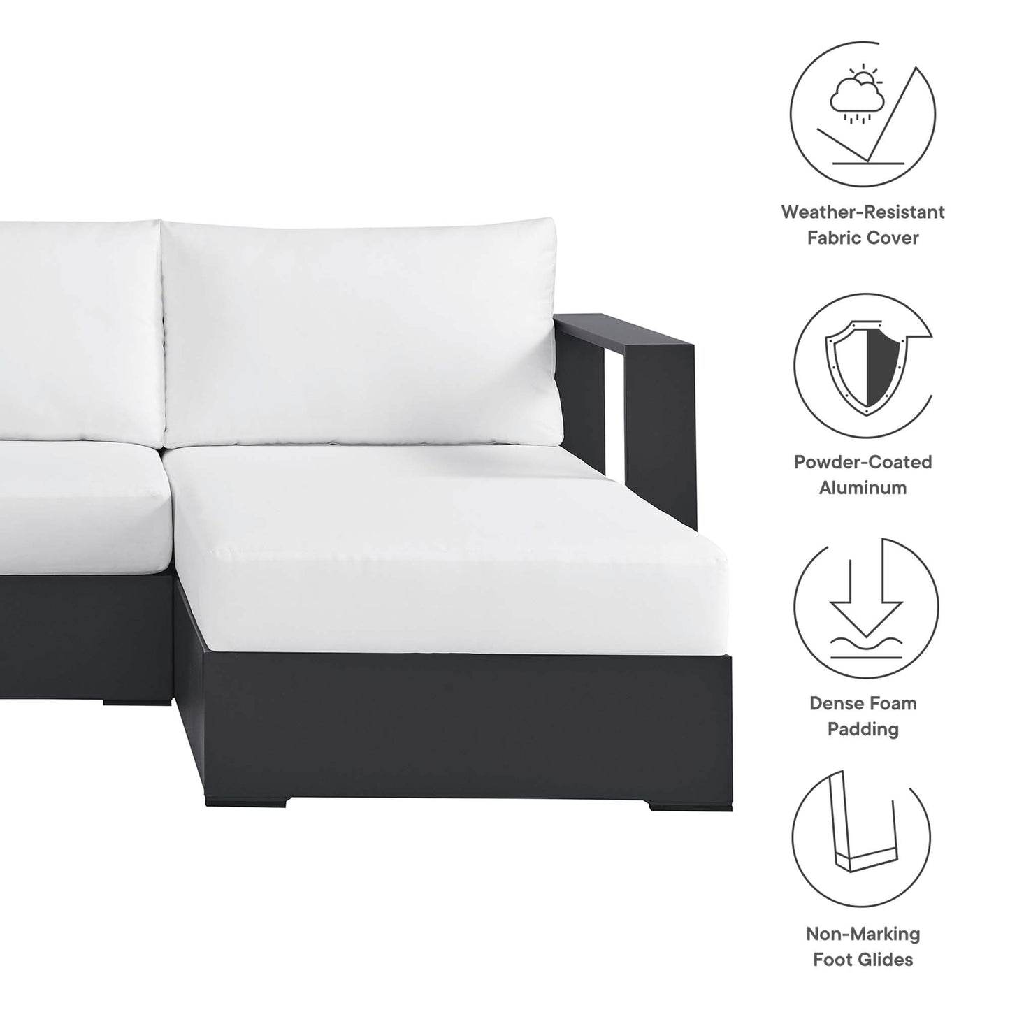 Tahoe 2-Piece Outdoor Patio Powder-Coated Aluminum Right-Facing Chaise Sectional Sofa Set by Modway EEI-6669-GRY-WHI