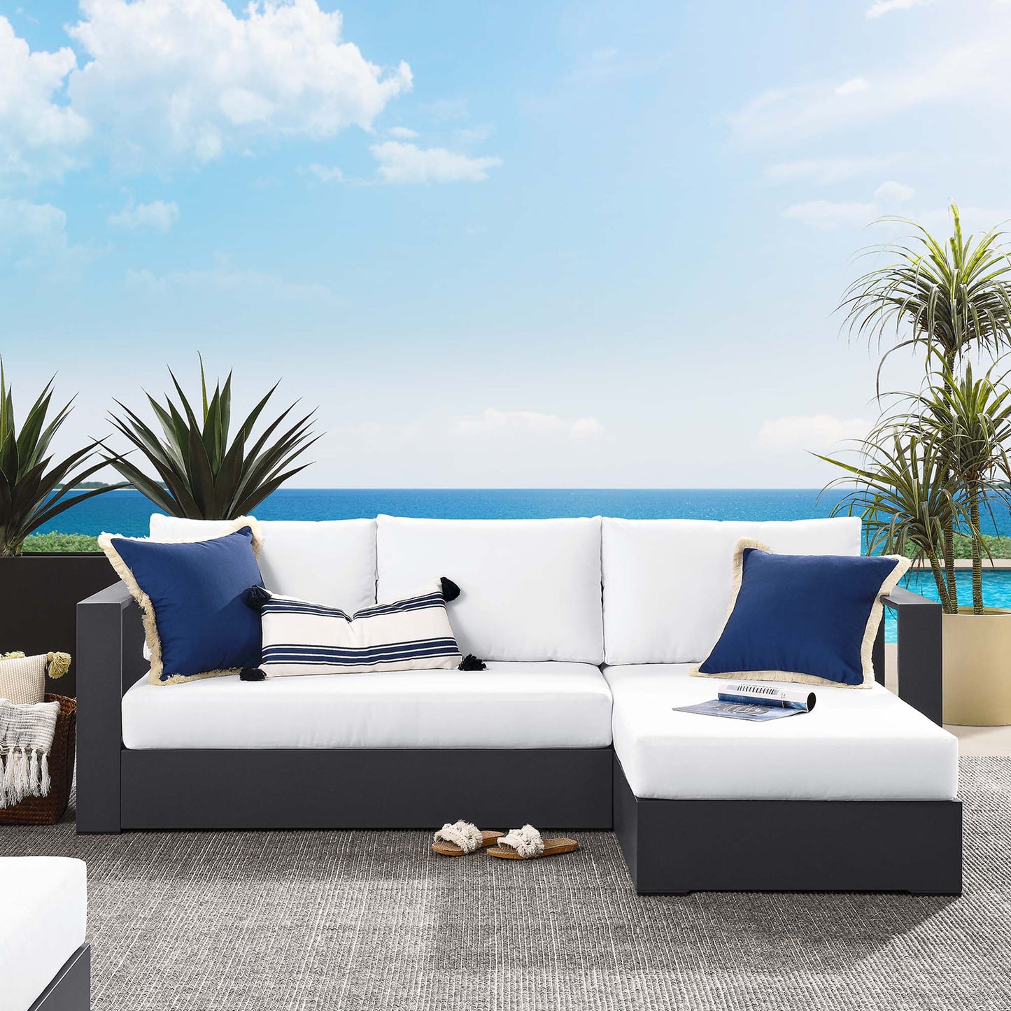 Tahoe 2-Piece Outdoor Patio Powder-Coated Aluminum Right-Facing Chaise Sectional Sofa Set by Modway EEI-6669-GRY-WHI