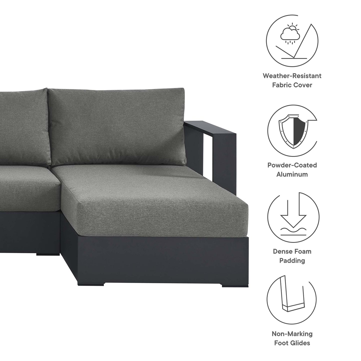 Tahoe 4-Piece Outdoor Patio Powder-Coated Aluminum Sectional Sofa Set by Modway EEI-6676-GRY-CHA
