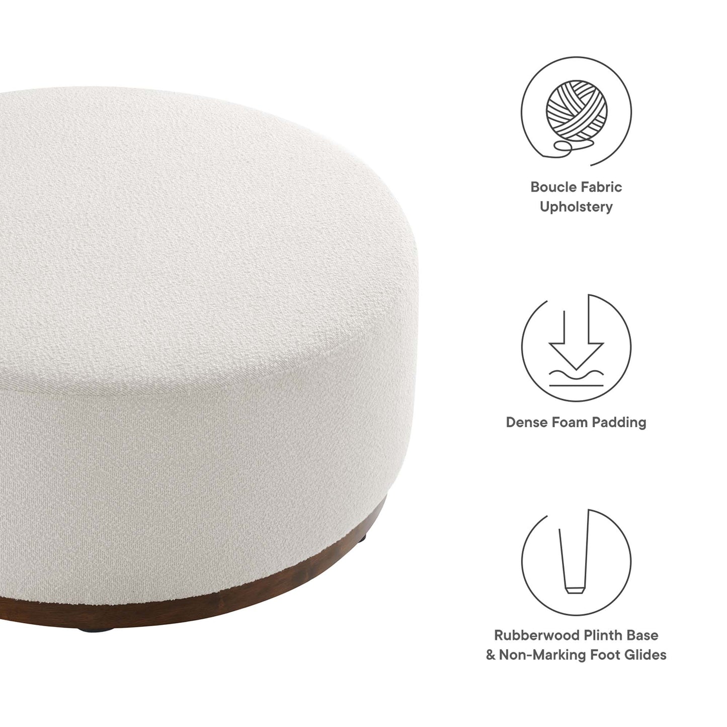 Tilden Large 38" Round Boucle Upholstered Upholstered Ottoman by Modway EEI-6682-CLO-WAL