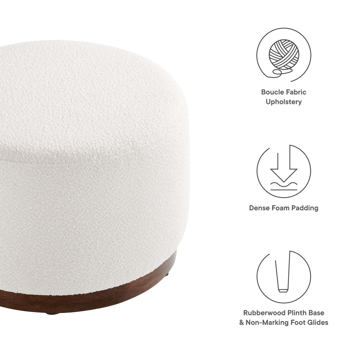 Tilden Large 23" Round Boucle Upholstered Upholstered Ottoman by Modway EEI-6683-CLO-WAL