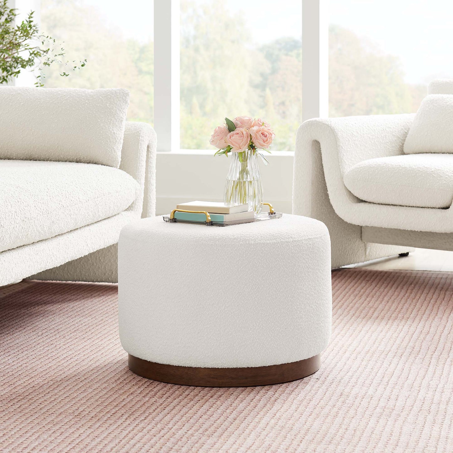 Tilden Large 23" Round Boucle Upholstered Upholstered Ottoman by Modway EEI-6683-CLO-WAL