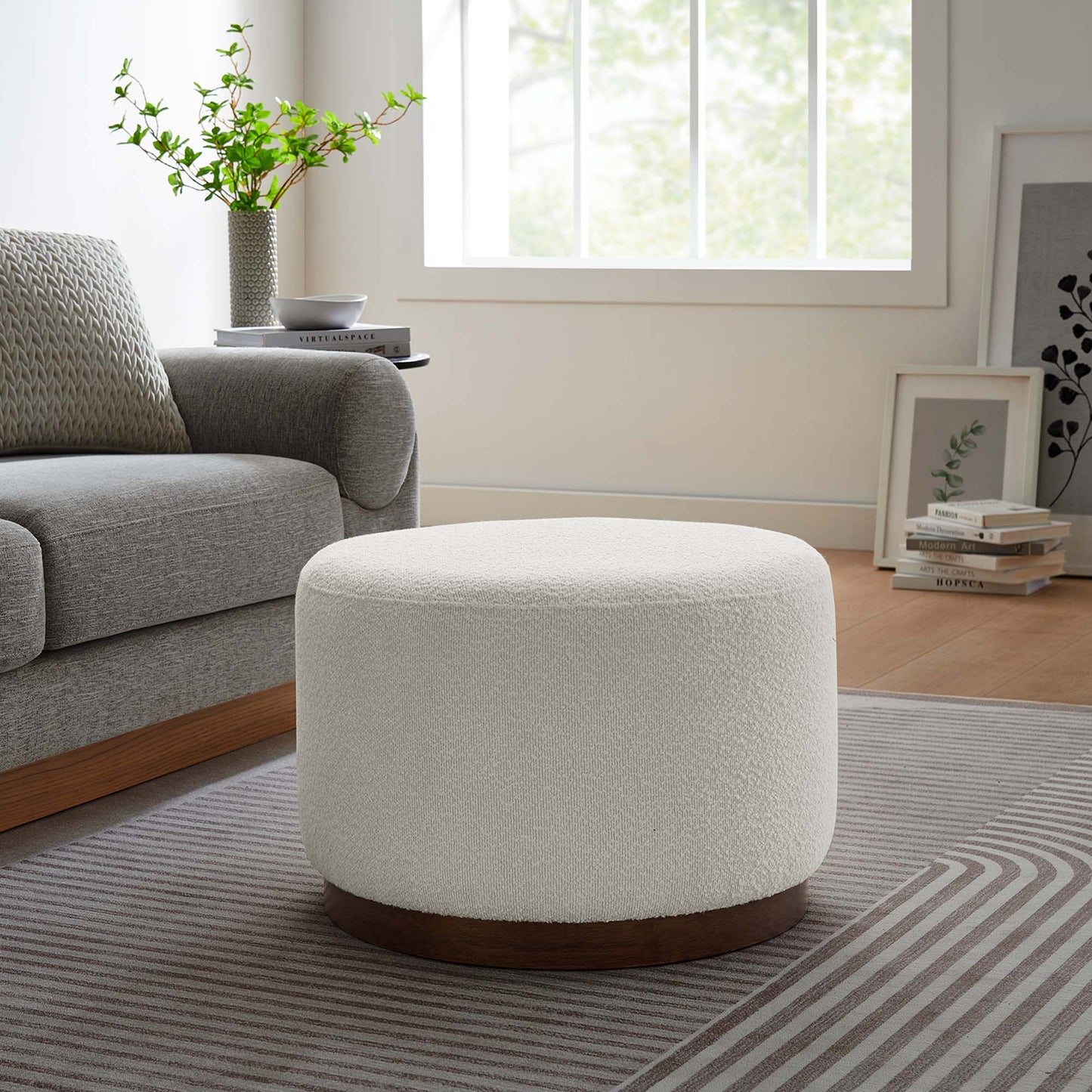 Tilden Large 23" Round Boucle Upholstered Upholstered Ottoman by Modway EEI-6683-CLO-WAL